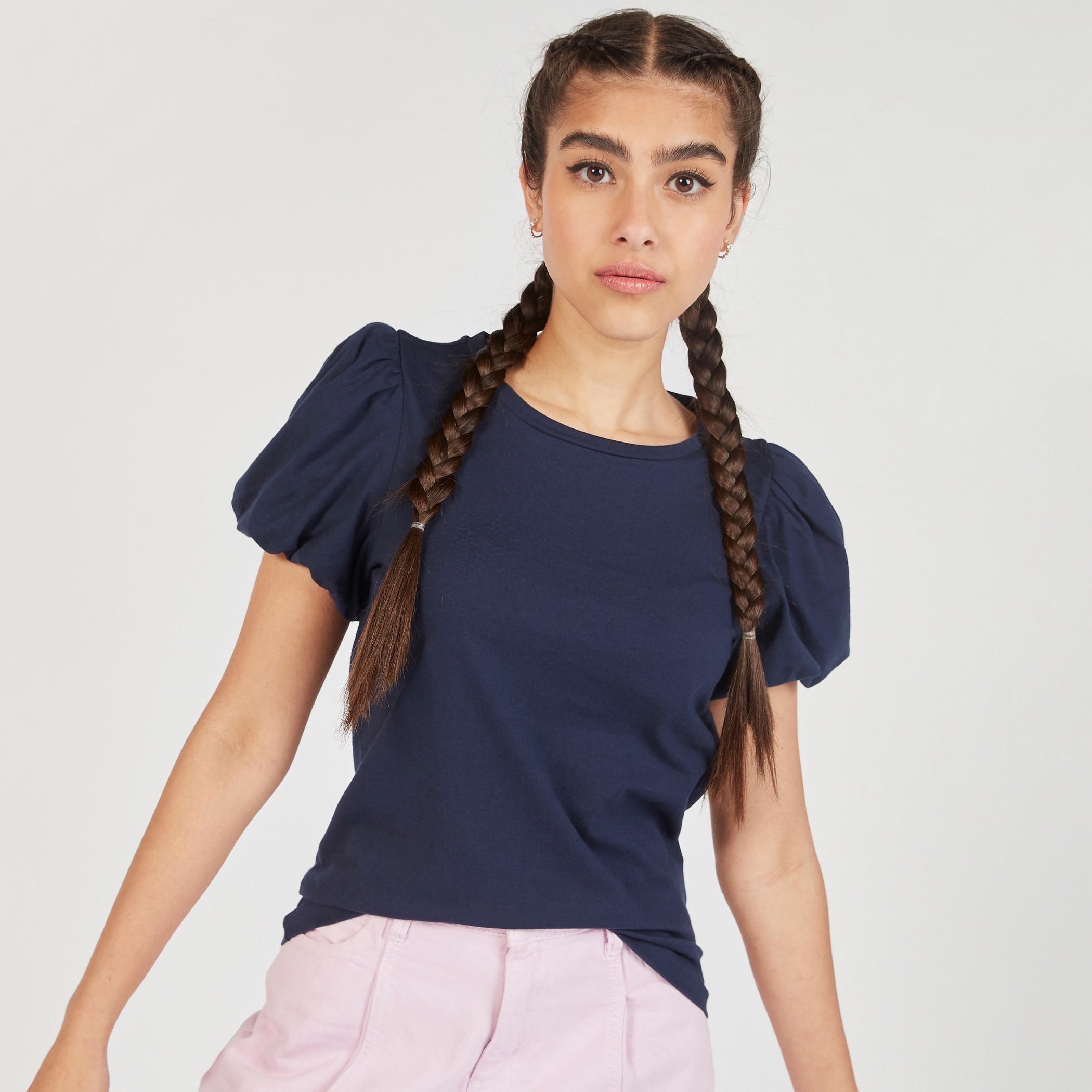 Solid Round Neck Top with Balloon Sleeves-women-clothing-shirtsandblouses-blouses-image-1