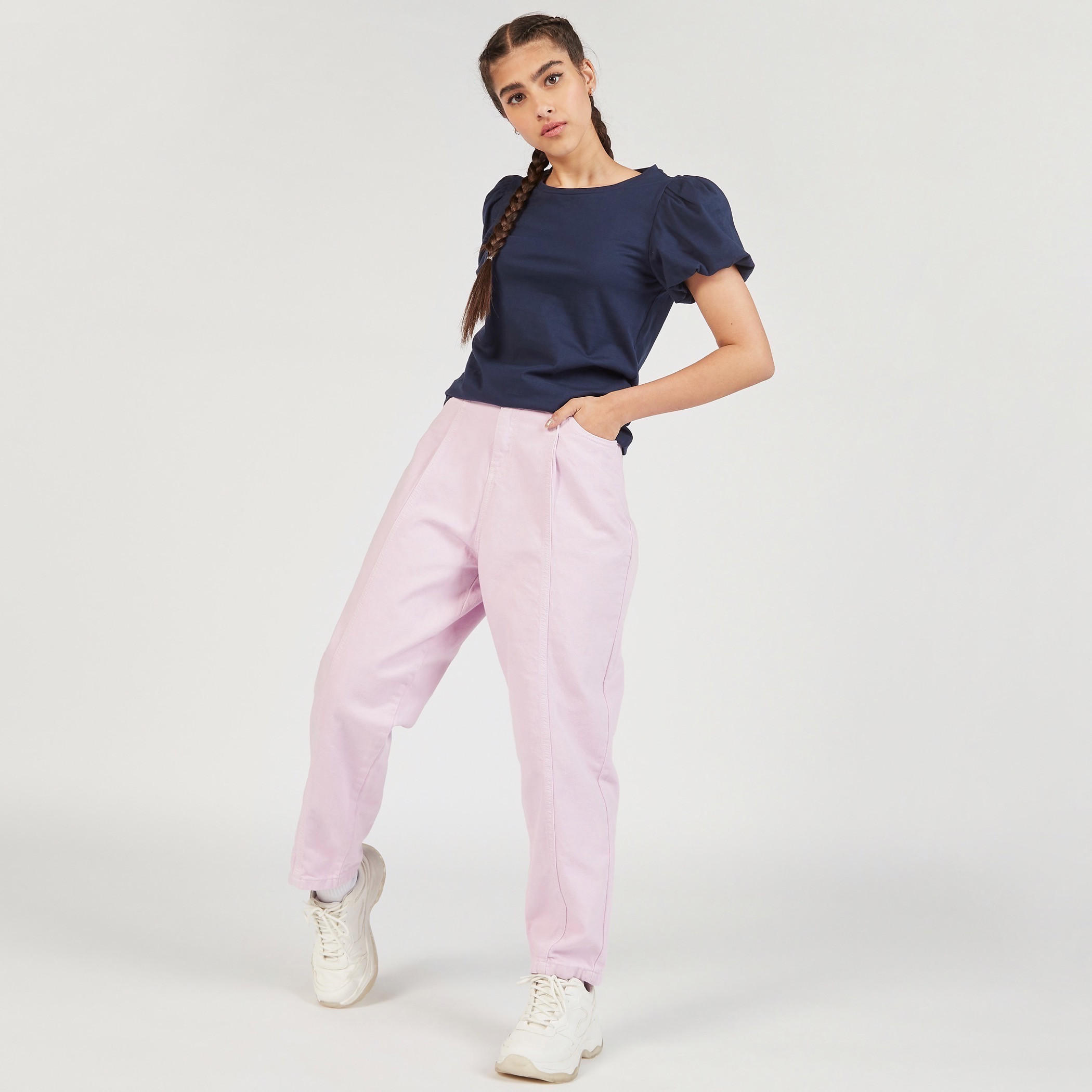 Solid Round Neck Top with Balloon Sleeves-women-clothing-shirtsandblouses-blouses-image-2