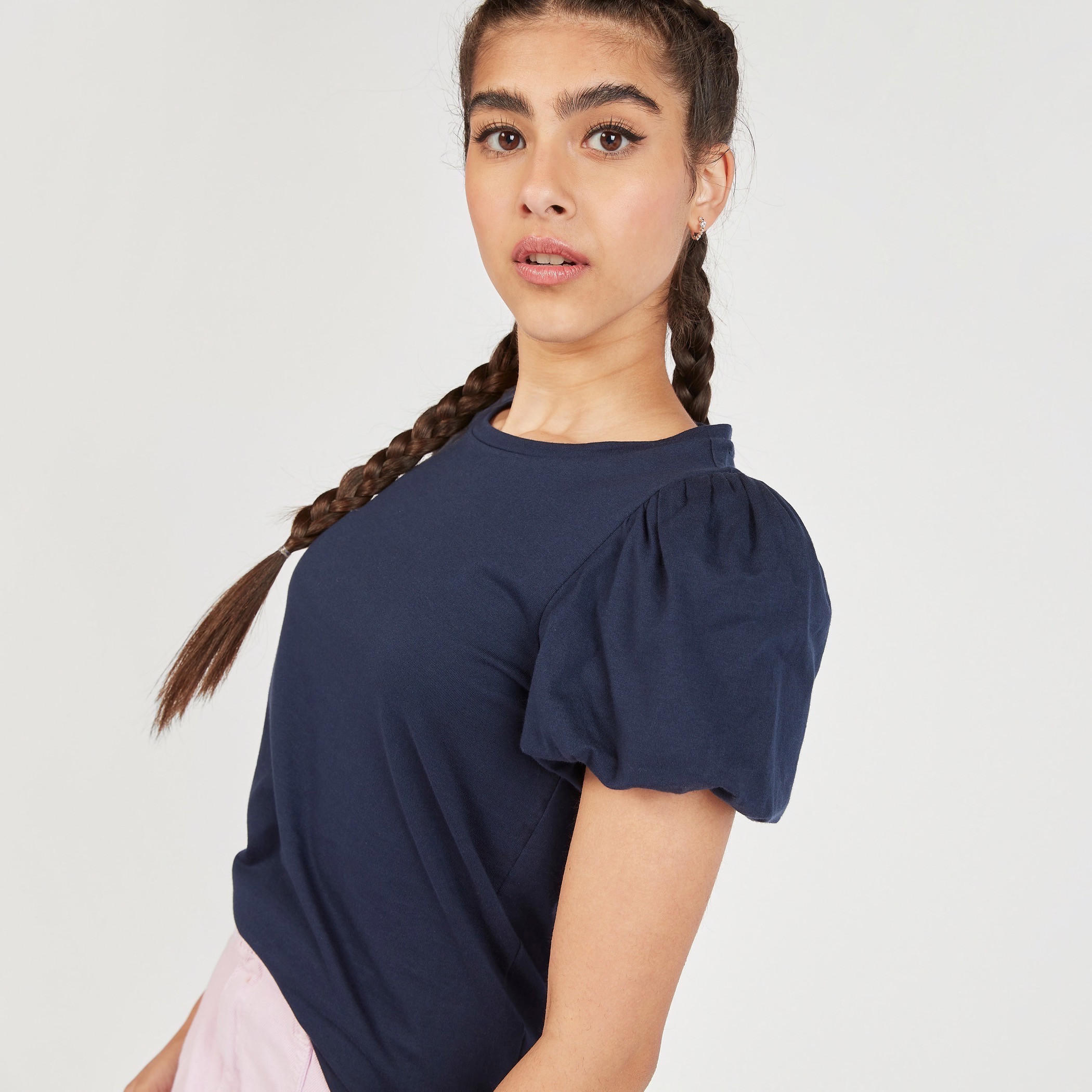 Solid Round Neck Top with Balloon Sleeves-women-clothing-shirtsandblouses-blouses-image-3