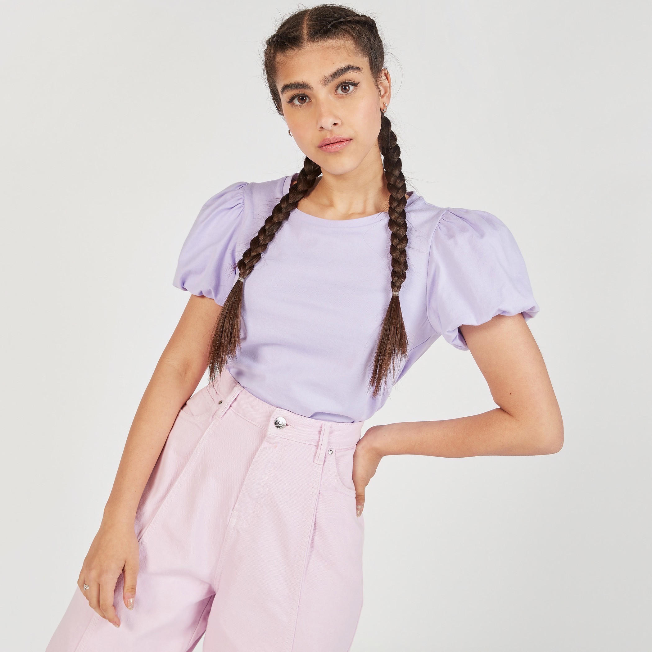 Solid Round Neck Top with Balloon Sleeves-women-clothing-shirtsandblouses-blouses-image-5