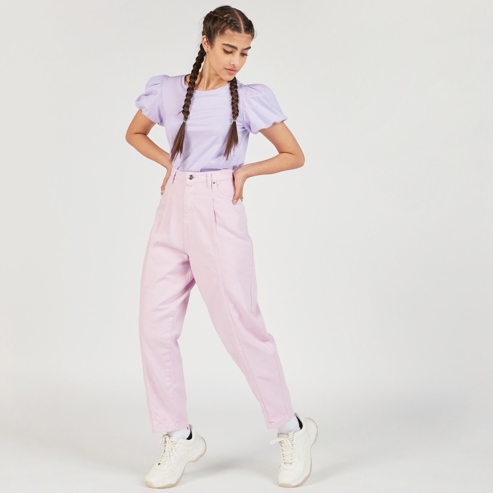 Solid Round Neck Top with Balloon Sleeves-women-clothing-shirtsandblouses-blouses-image-6