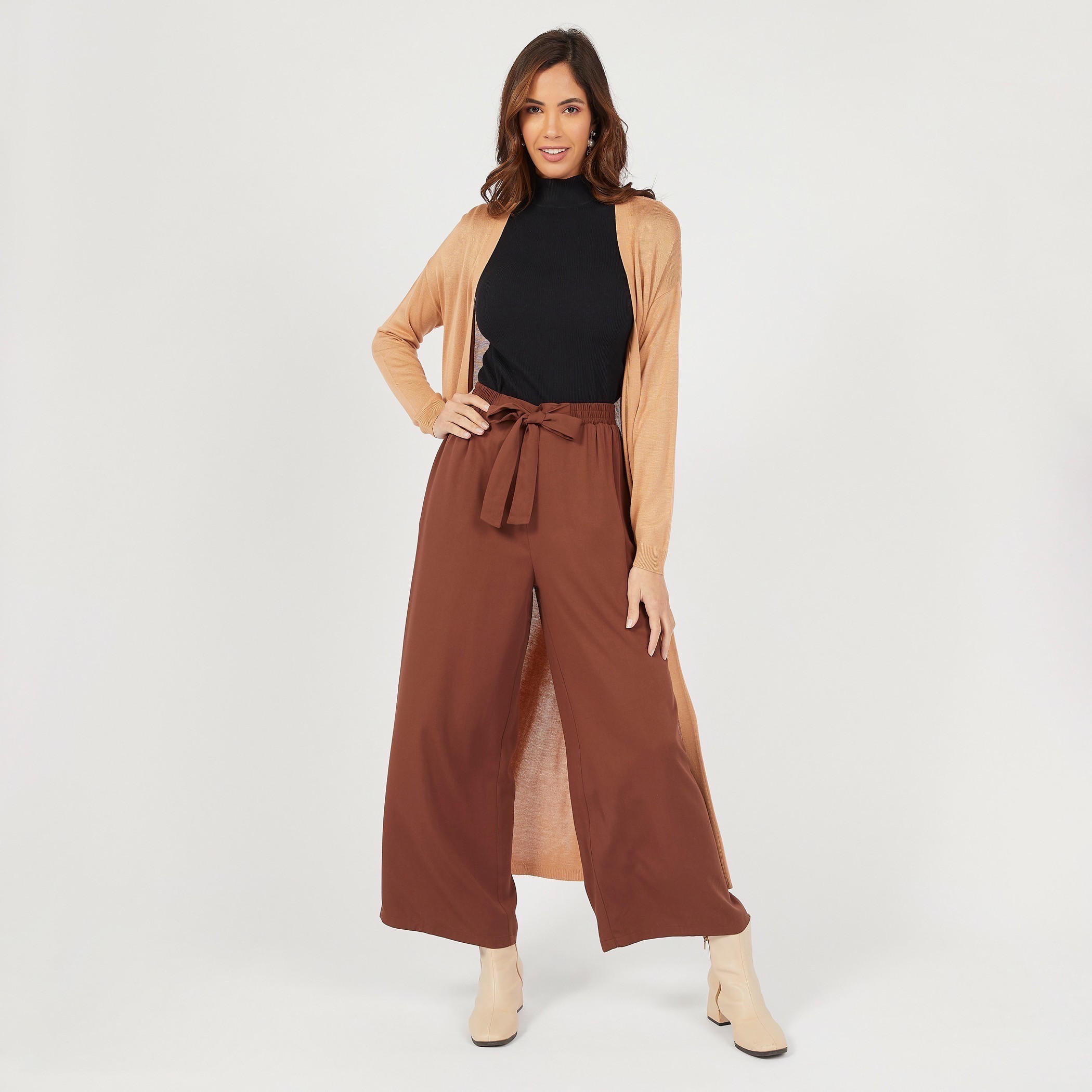 بنطلون بالازو بخصر مطاطي ورباط وجيوب -women-clothing-bottoms-trousers-image-2