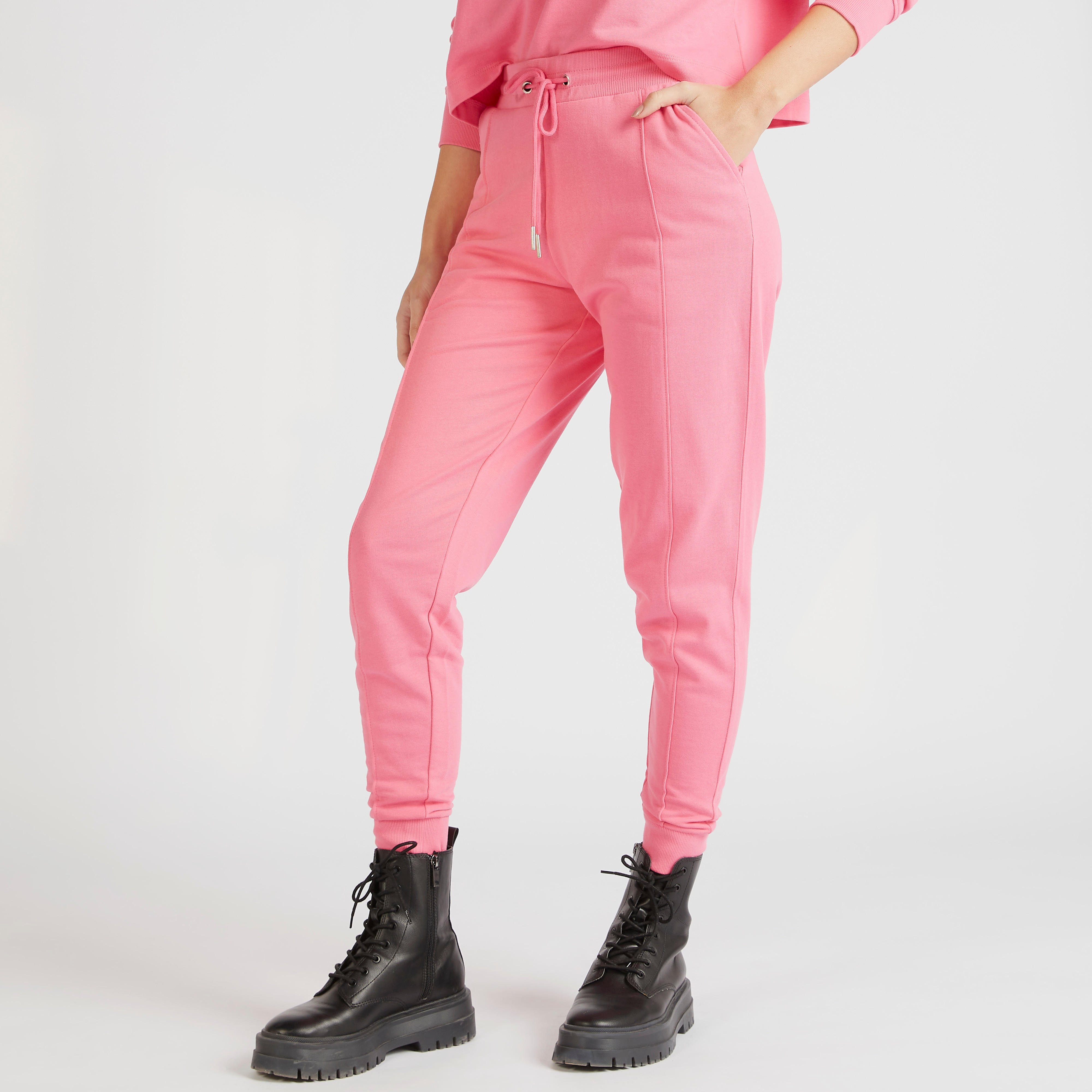 بنطلون رياضي سادة بخصر متوسّط الارتفاع ورباط وجيوب-women-clothing-bottoms-joggers-image-10