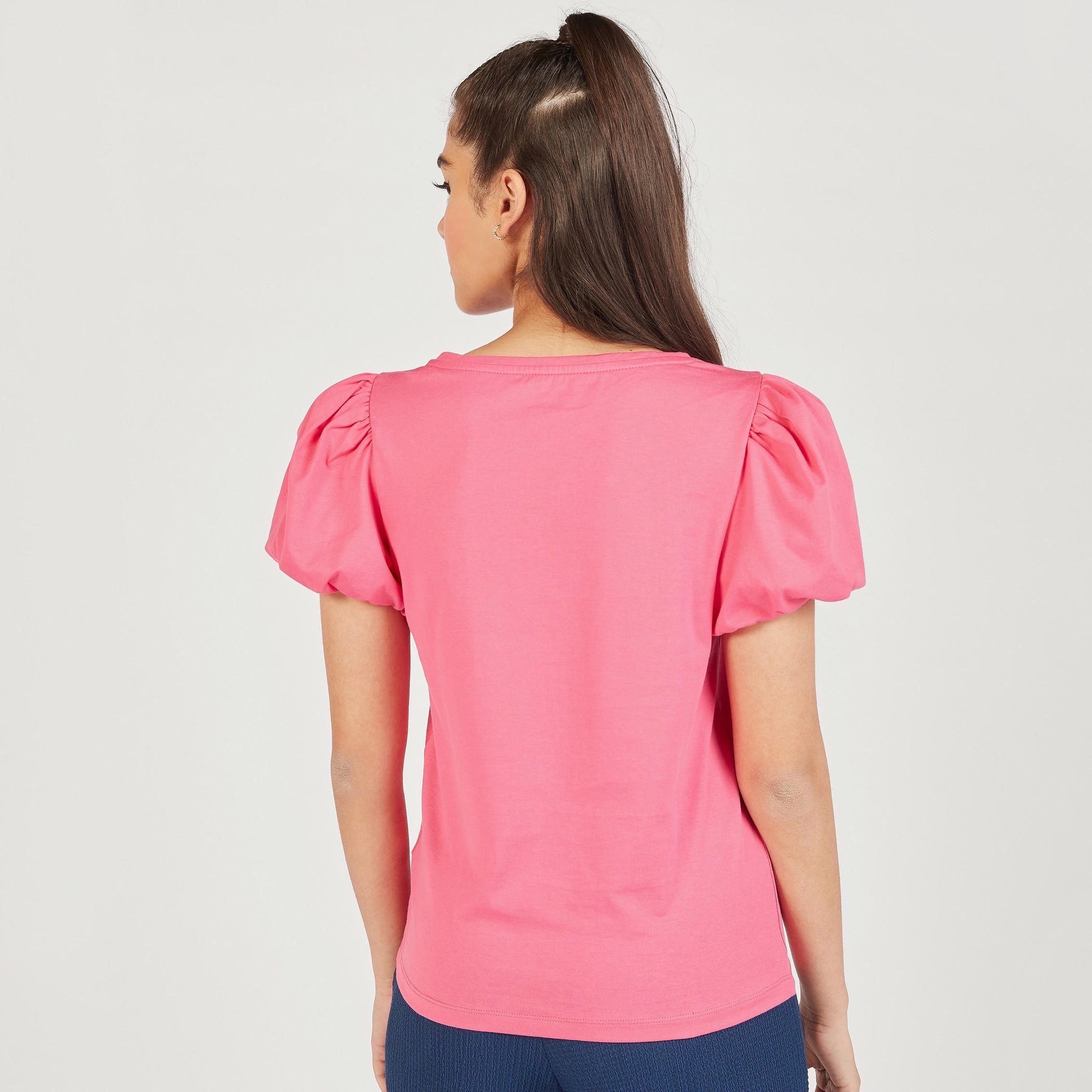 Solid Round Neck Top with Balloon Sleeves-women-clothing-shirtsandblouses-blouses-image-12