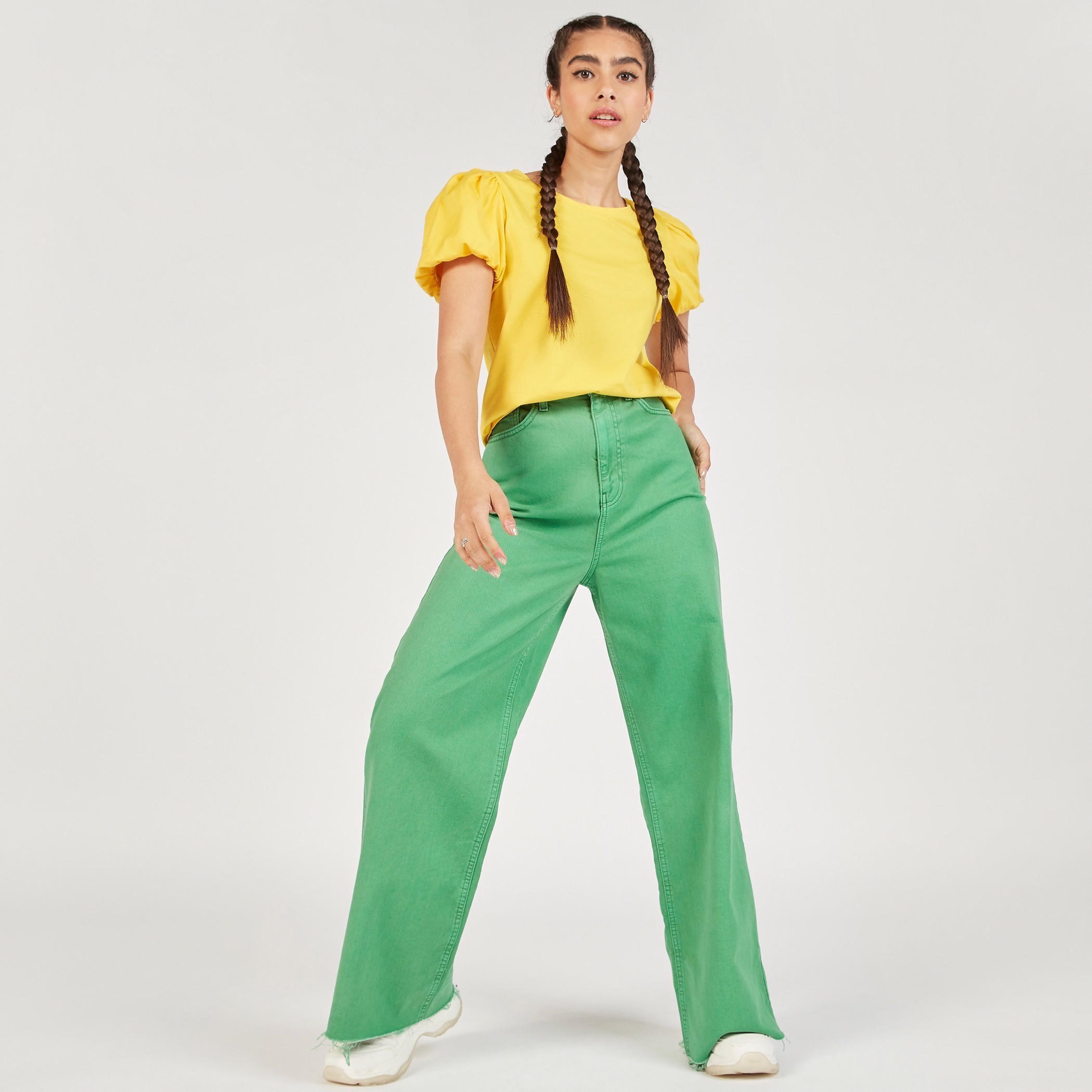Solid Round Neck Top with Balloon Sleeves-women-clothing-shirtsandblouses-blouses-image-14