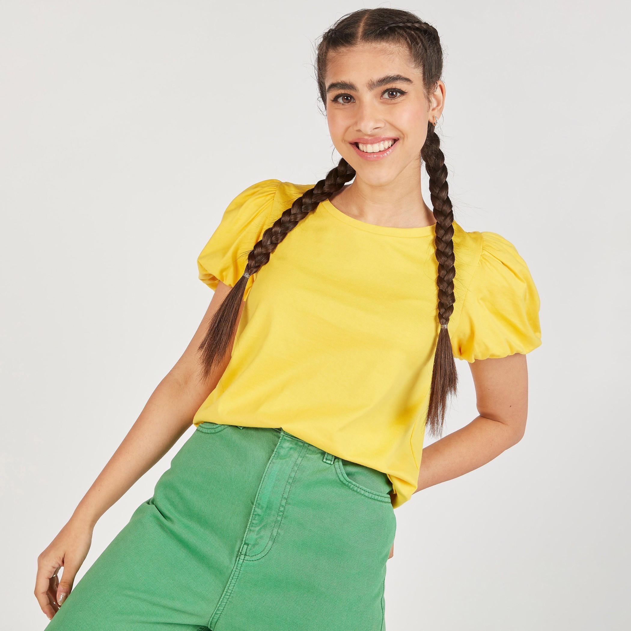 Solid Round Neck Top with Balloon Sleeves-women-clothing-shirtsandblouses-blouses-image-15