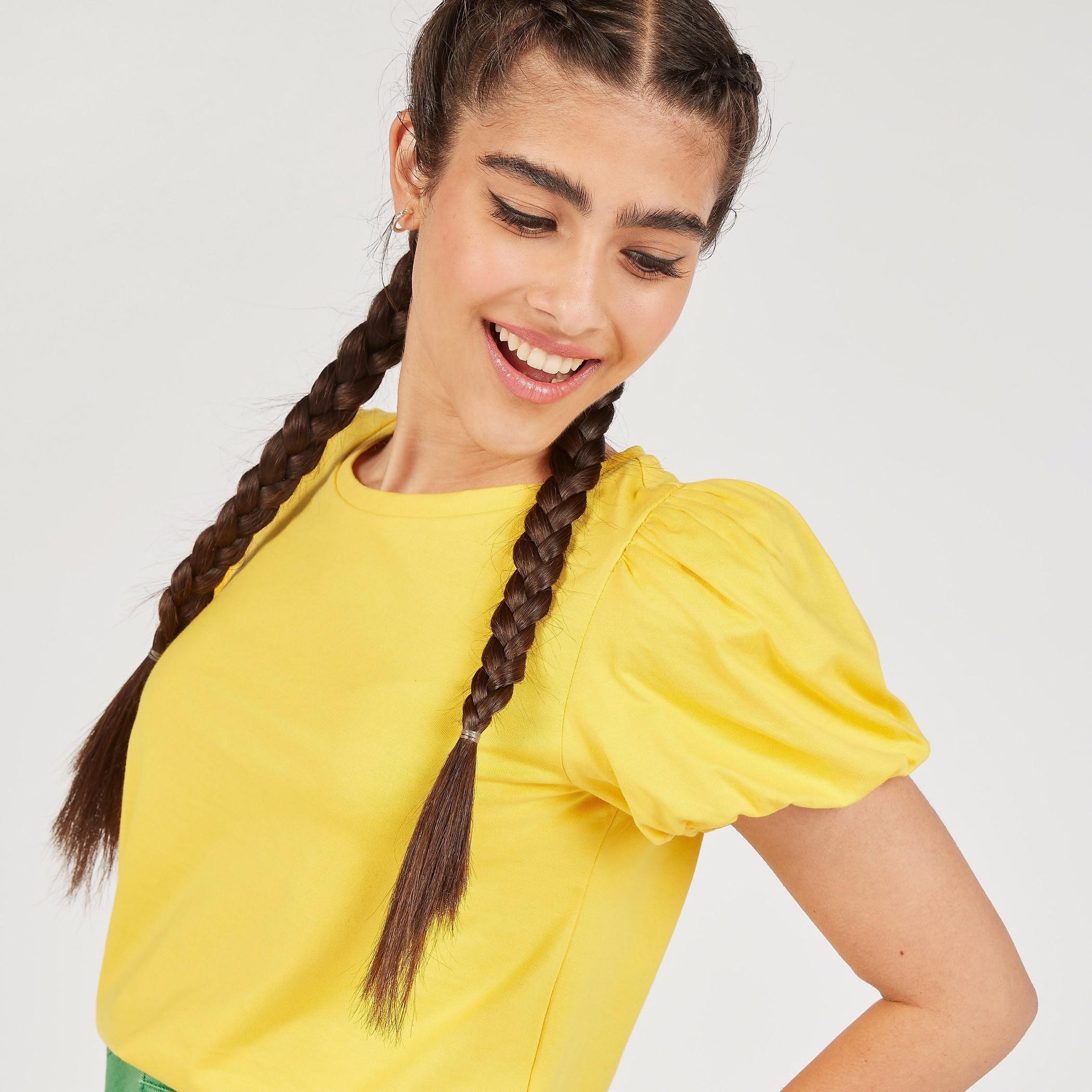 Solid Round Neck Top with Balloon Sleeves-women-clothing-shirtsandblouses-blouses-image-17