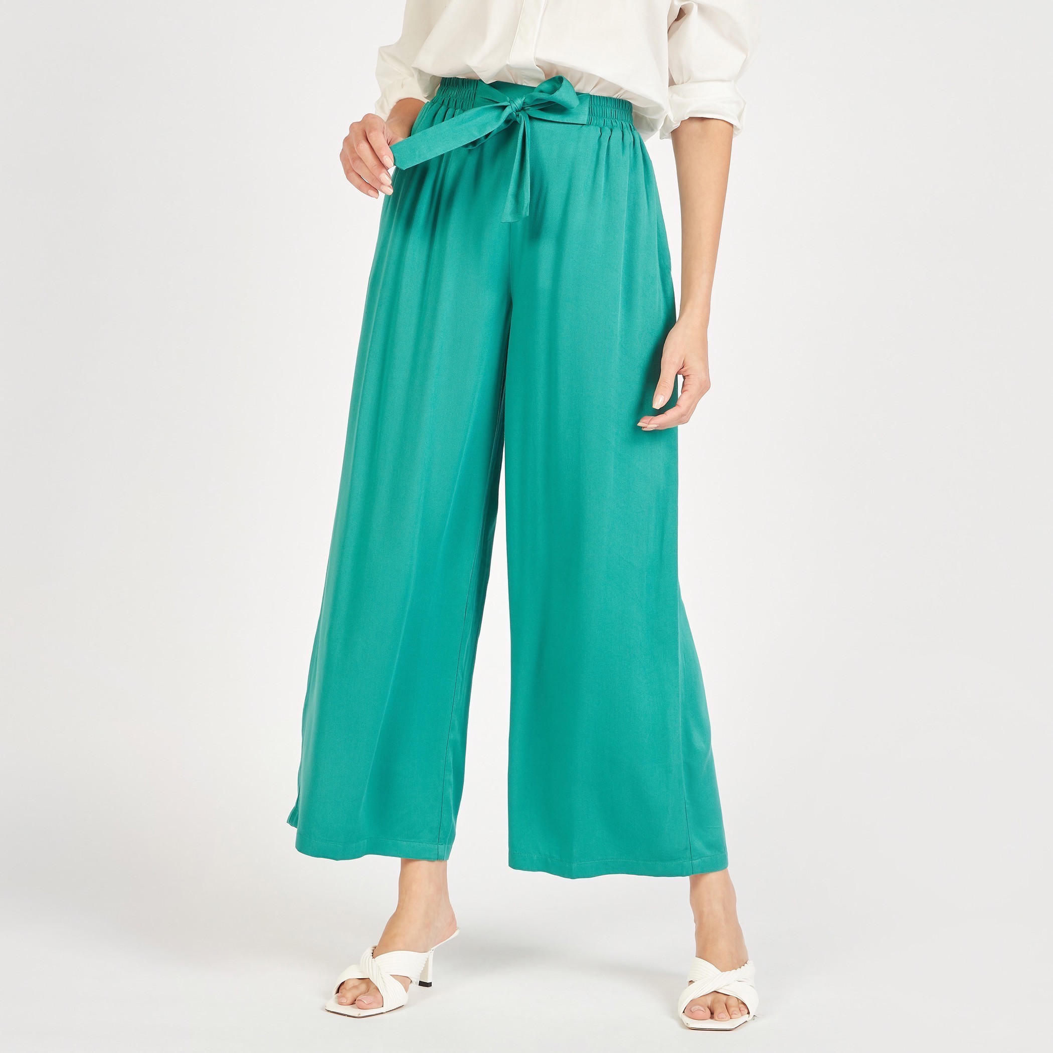 Solid Flexi Waist Palazzo Pants with Tie-Up and Pockets-women-clothing-bottoms-trousers-image-1