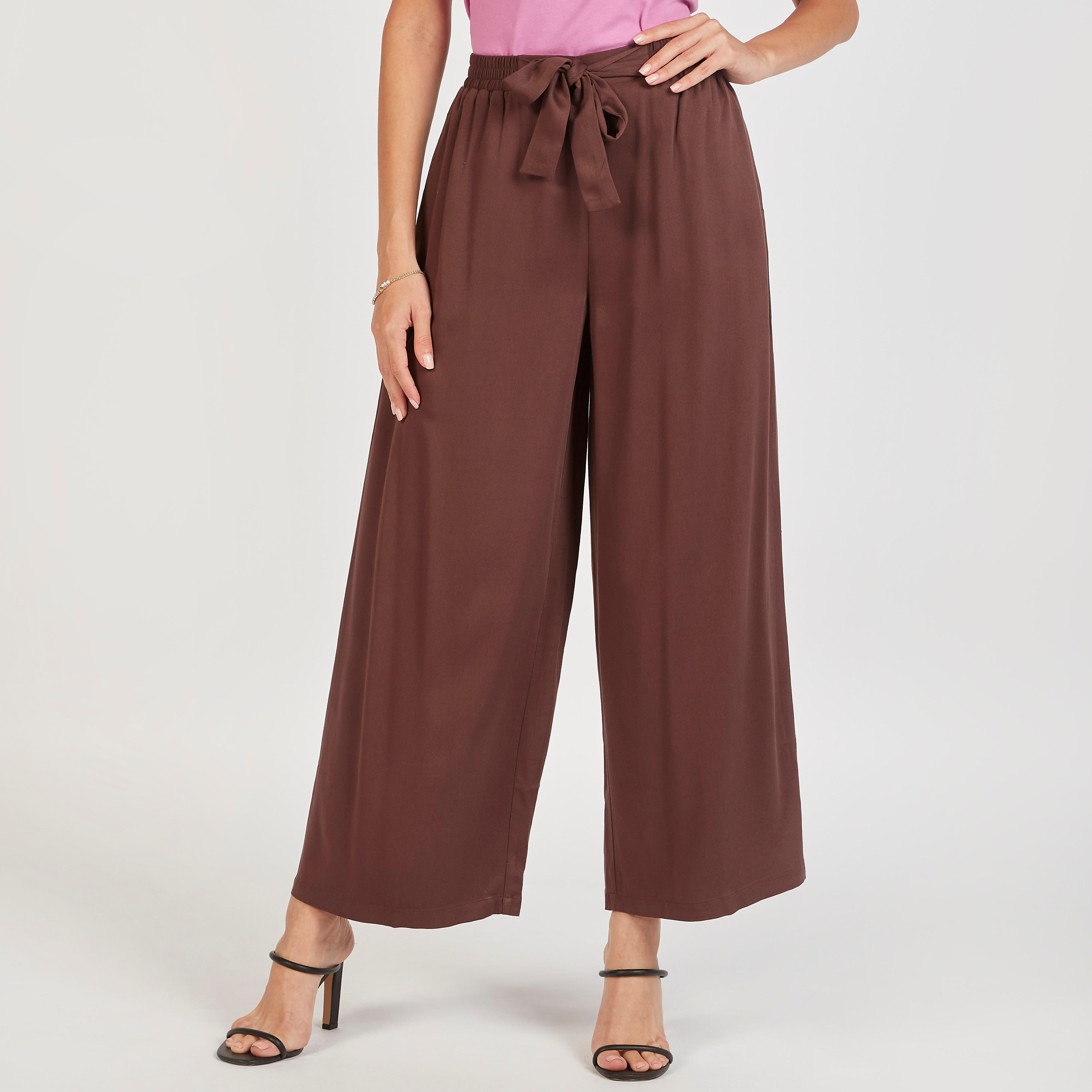 Solid Flexi Waist Palazzo Pants with Tie-Up and Pockets-women-clothing-bottoms-trousers-image-1