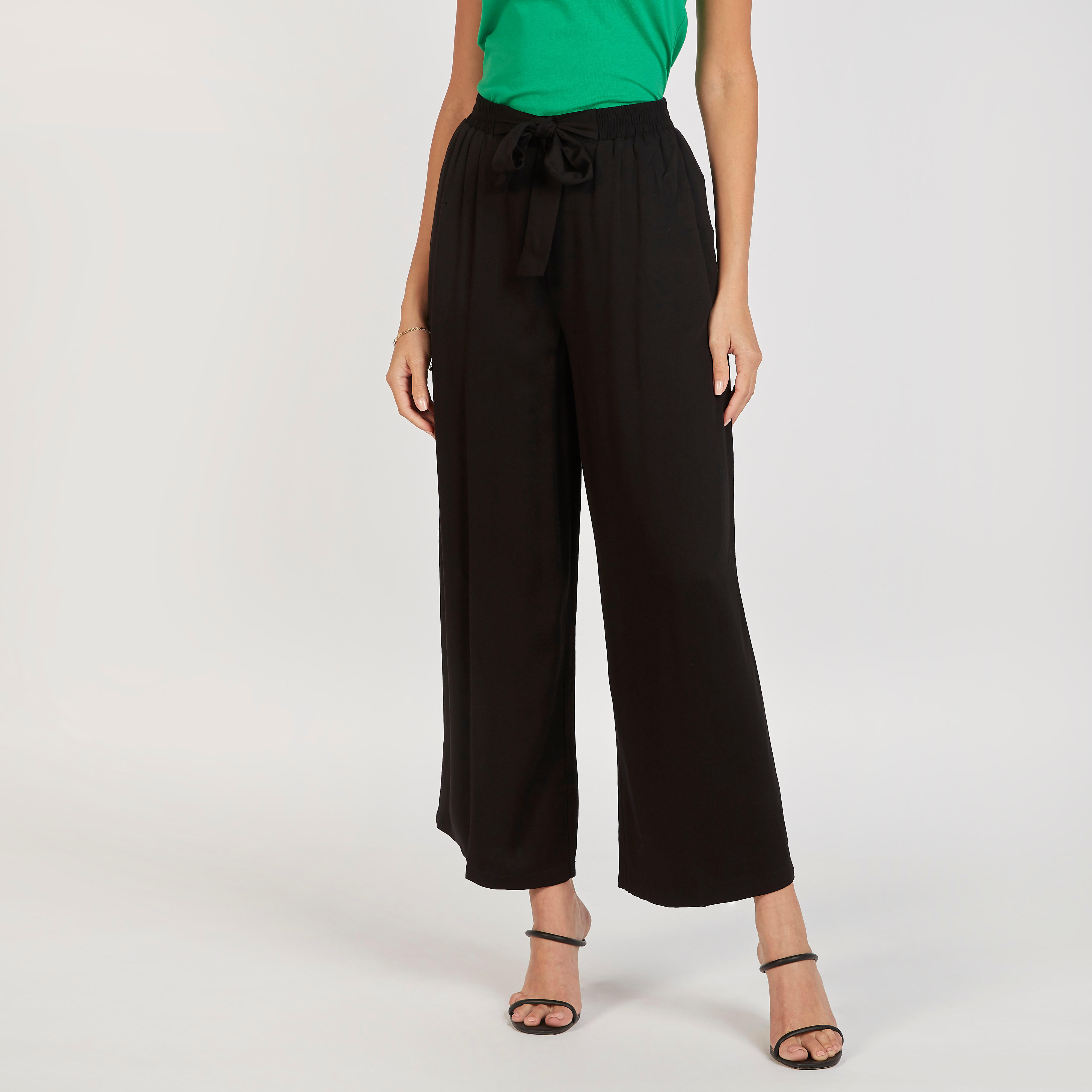 Solid Flexi Waist Palazzo Pants with Tie-Up and Pockets-women-clothing-bottoms-trousers-image-1
