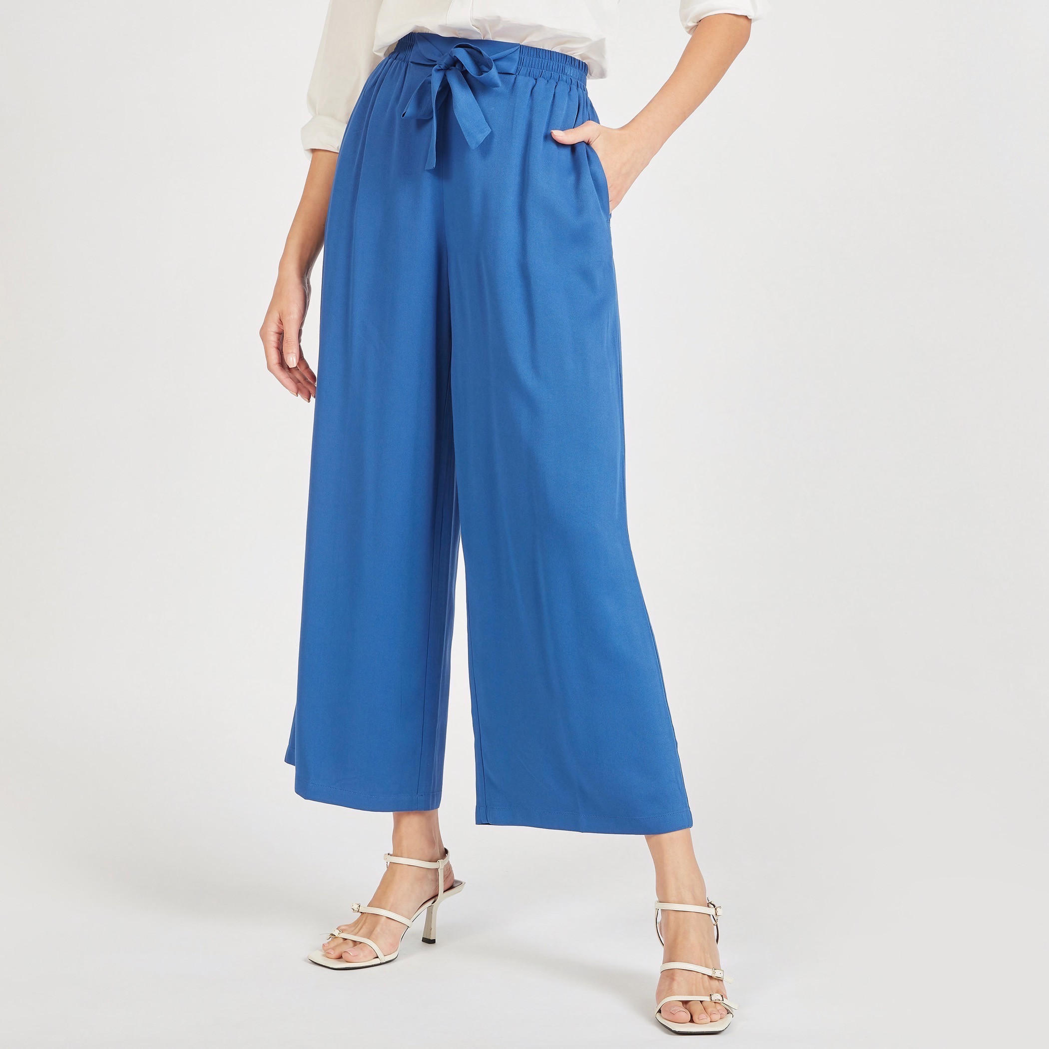 Solid Flexi Waist Palazzo Pants with Tie-Up and Pockets-women-clothing-bottoms-trousers-image-1
