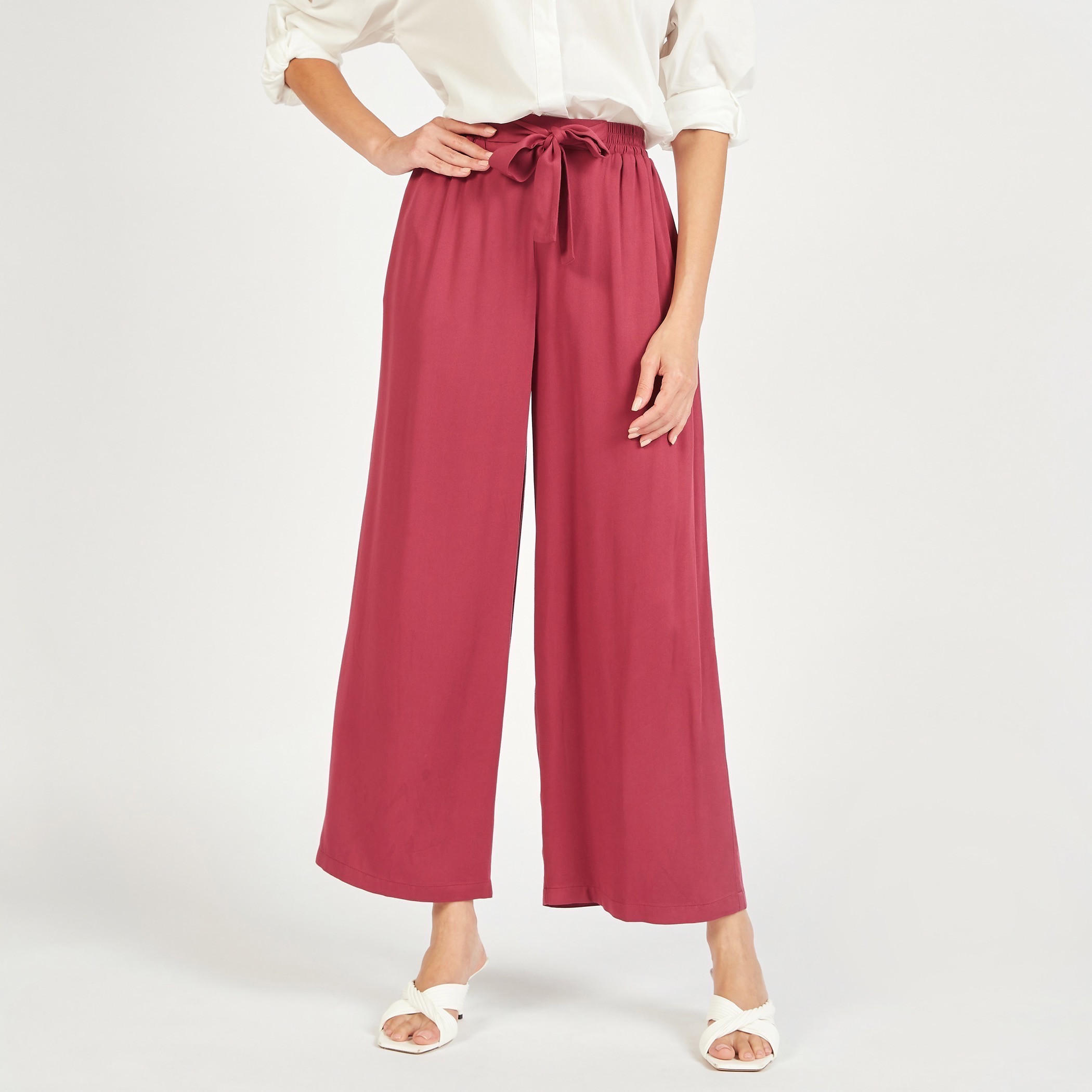 بنطلون بالازو سادة بخصر مطاطي ورباط وجيوب-women-clothing-bottoms-trousers-image-4