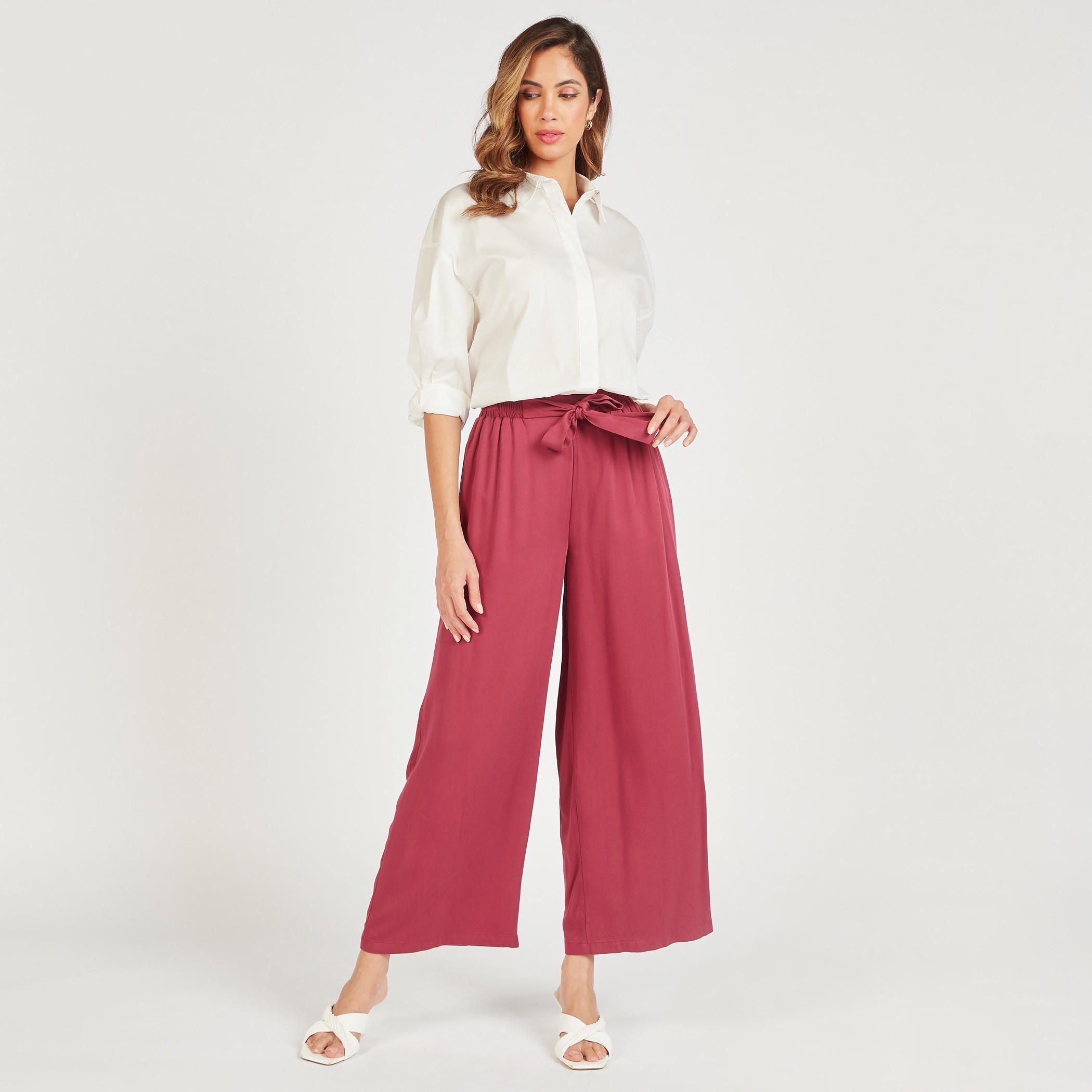 بنطلون بالازو سادة بخصر مطاطي ورباط وجيوب-women-clothing-bottoms-trousers-image-3