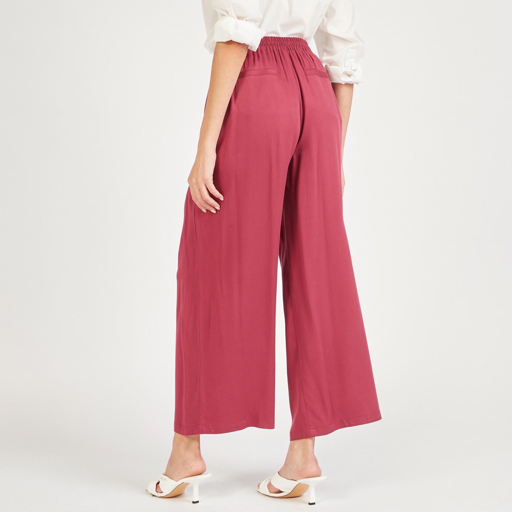 بنطلون بالازو سادة بخصر مطاطي ورباط وجيوب-women-clothing-bottoms-trousers-image-1