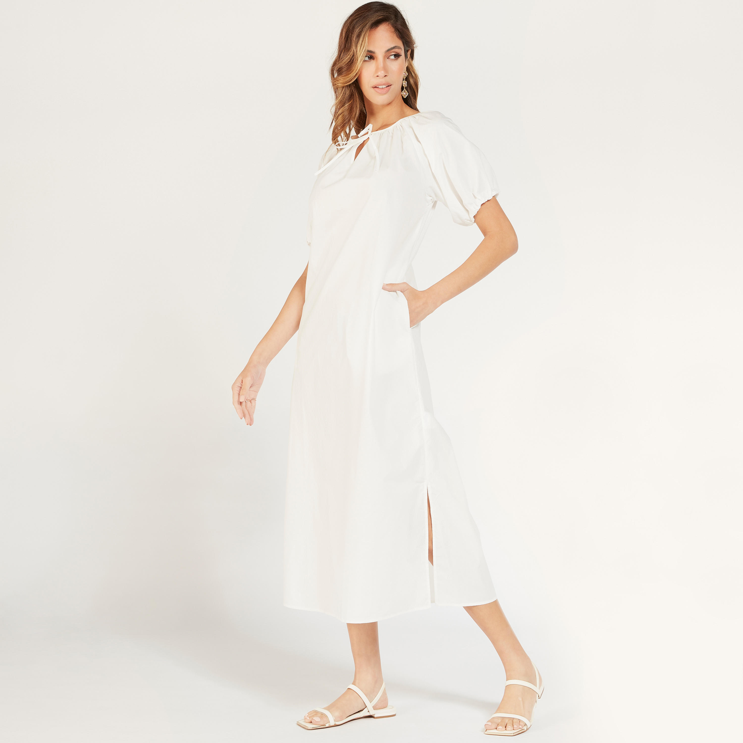 Solid Midi Dress with Slit Detail and Pockets-women-clothing-dresses-image-17