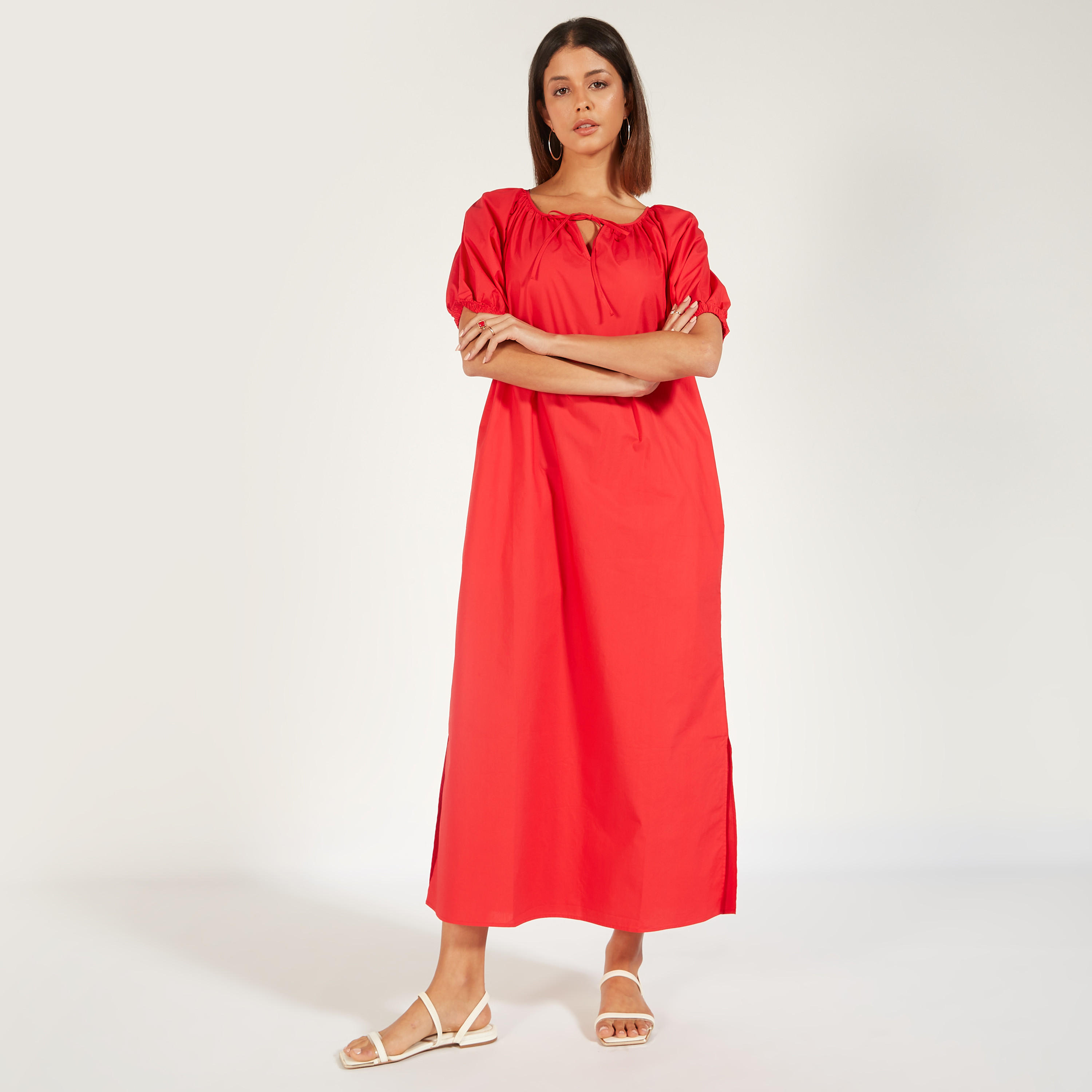 Solid Midi Dress with Slit Detail and Pockets-women-clothing-dresses-image-11