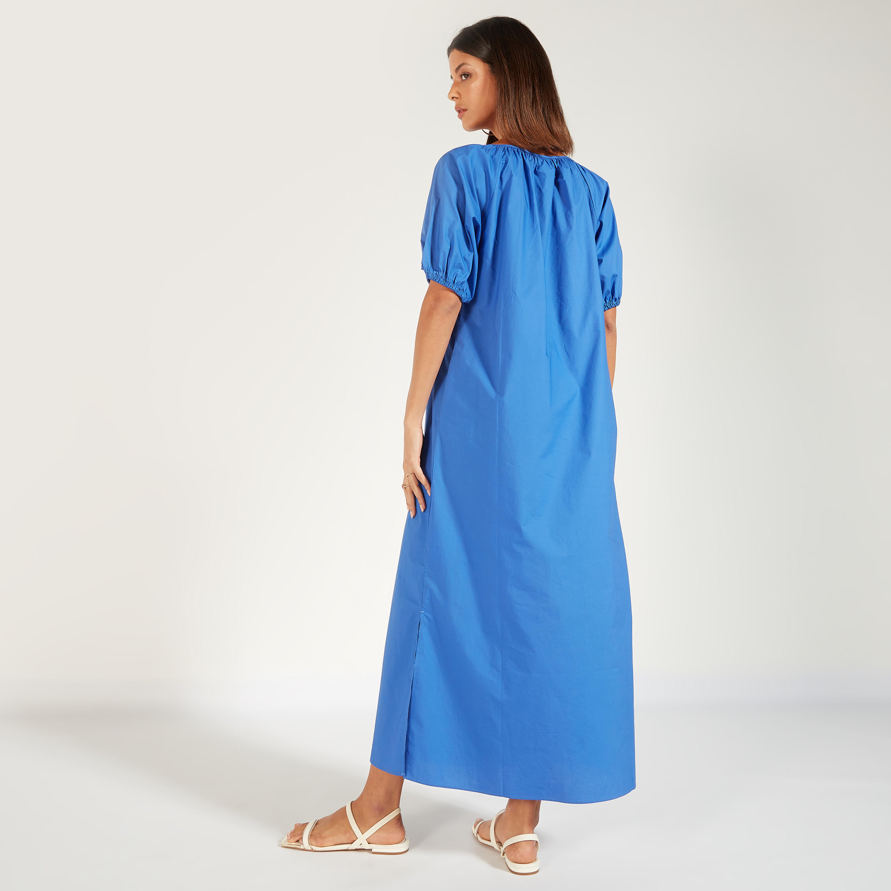 Solid Midi Dress with Slit Detail and Pockets-women-clothing-dresses-image-4