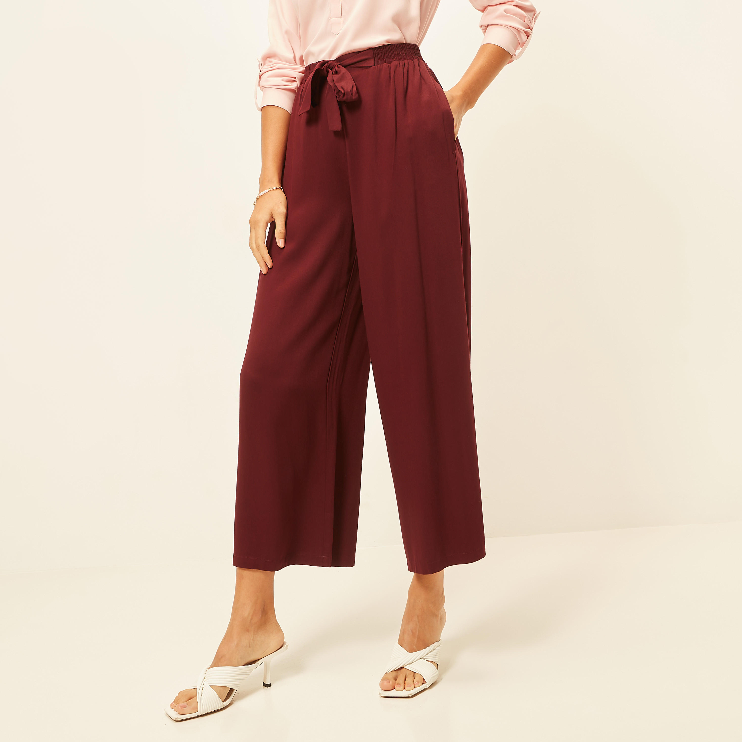 Solid Mid-Rise Palazzo Pants with Tie-Up Detail and Pockets-women-clothing-bottoms-trousers-image-1