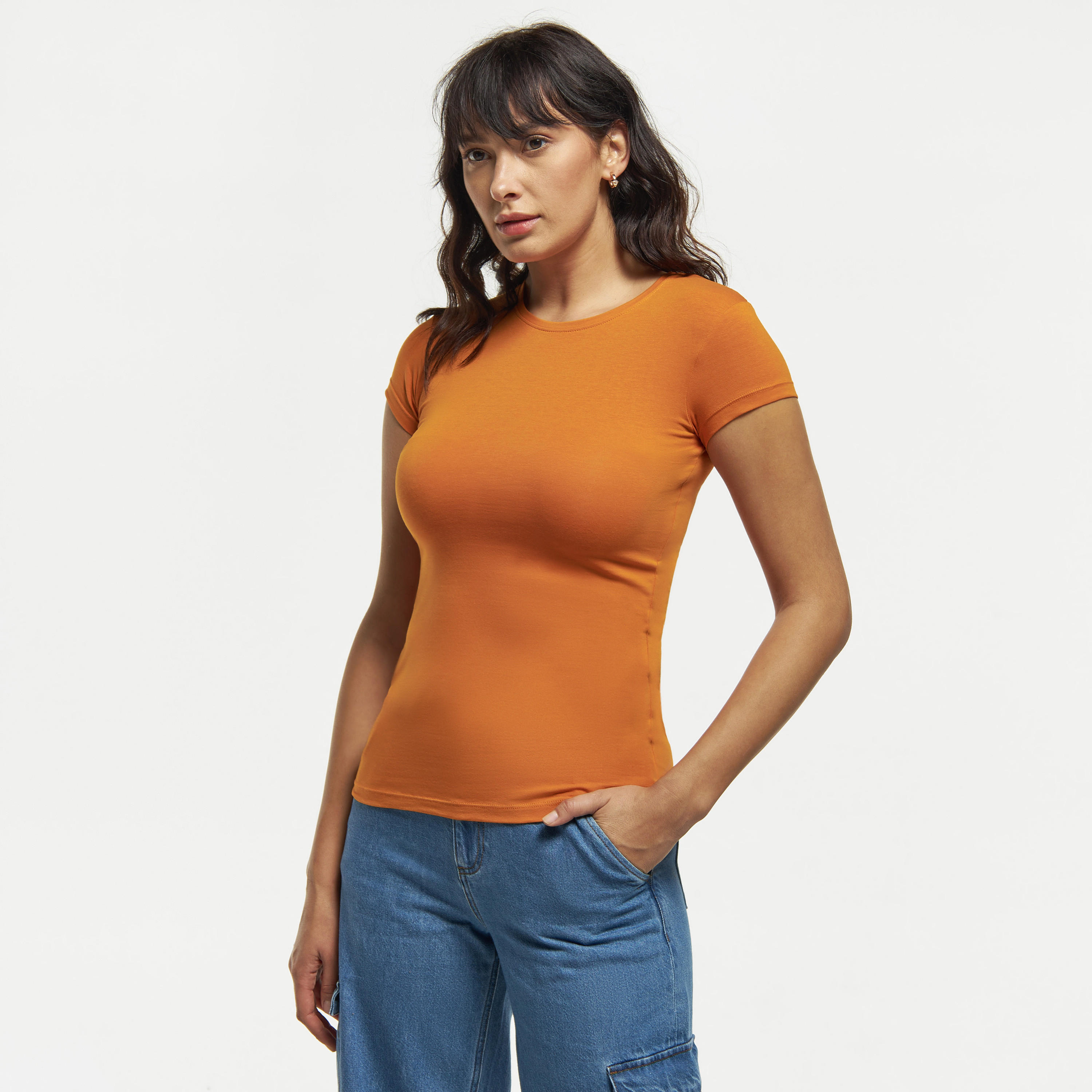تيشيرت سادة بياقة ضيّقة وأكمام قصيرة-women-clothing-tshirts-image-1