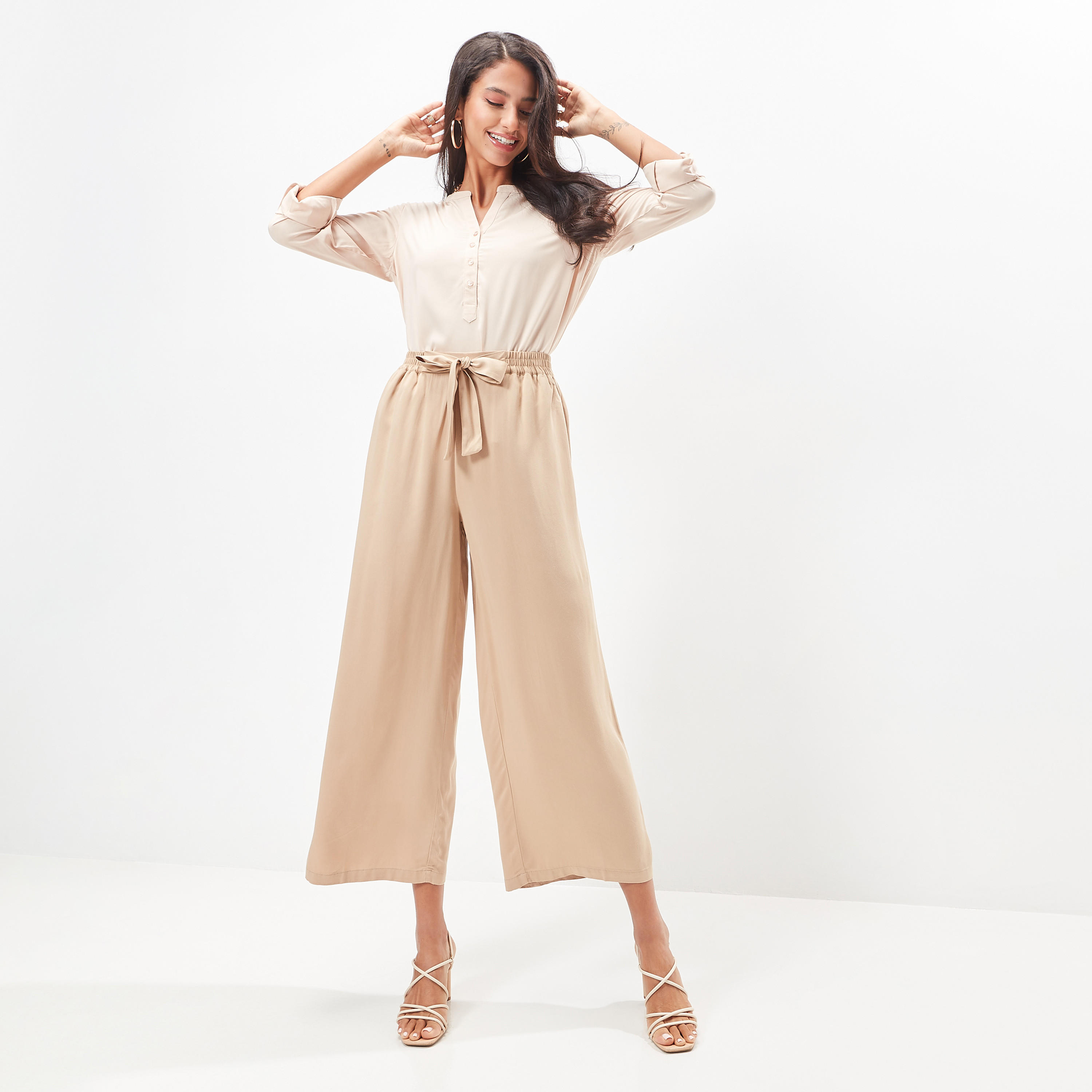 بنطلون بالازو واسع الساق بخصر مرن وحزام وجيوب-women-clothing-bottoms-trousers-image-2