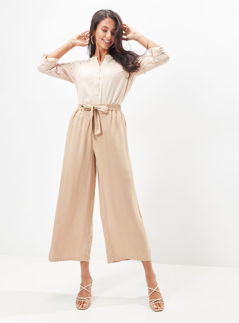 بنطلون بالازو واسع الساق بخصر مرن وحزام وجيوب-women-clothing-bottoms-trousers-image-2