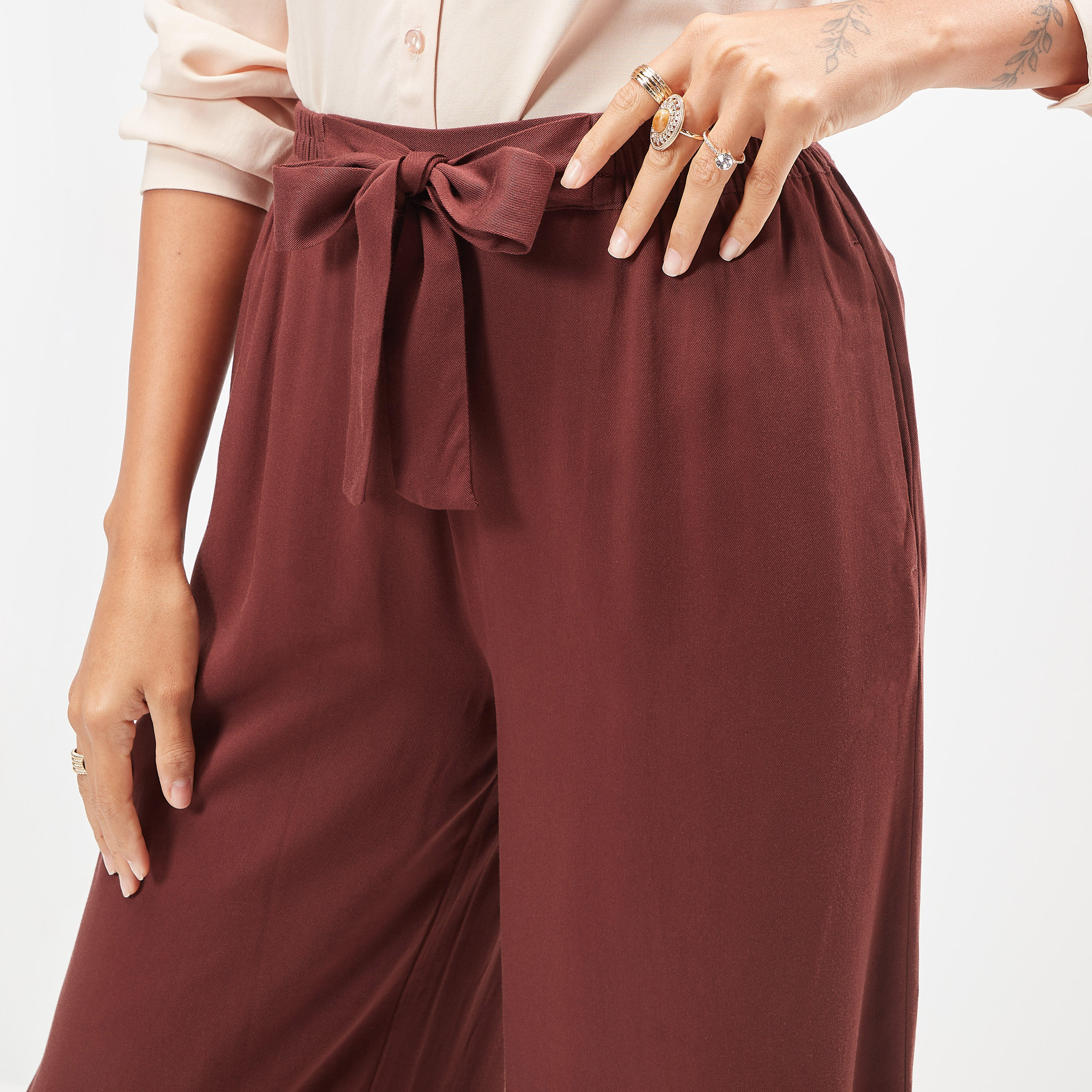 Wide Leg Flexi Waist Belted Palazzo Pants with Pockets-women-clothing-bottoms-trousers-image-3