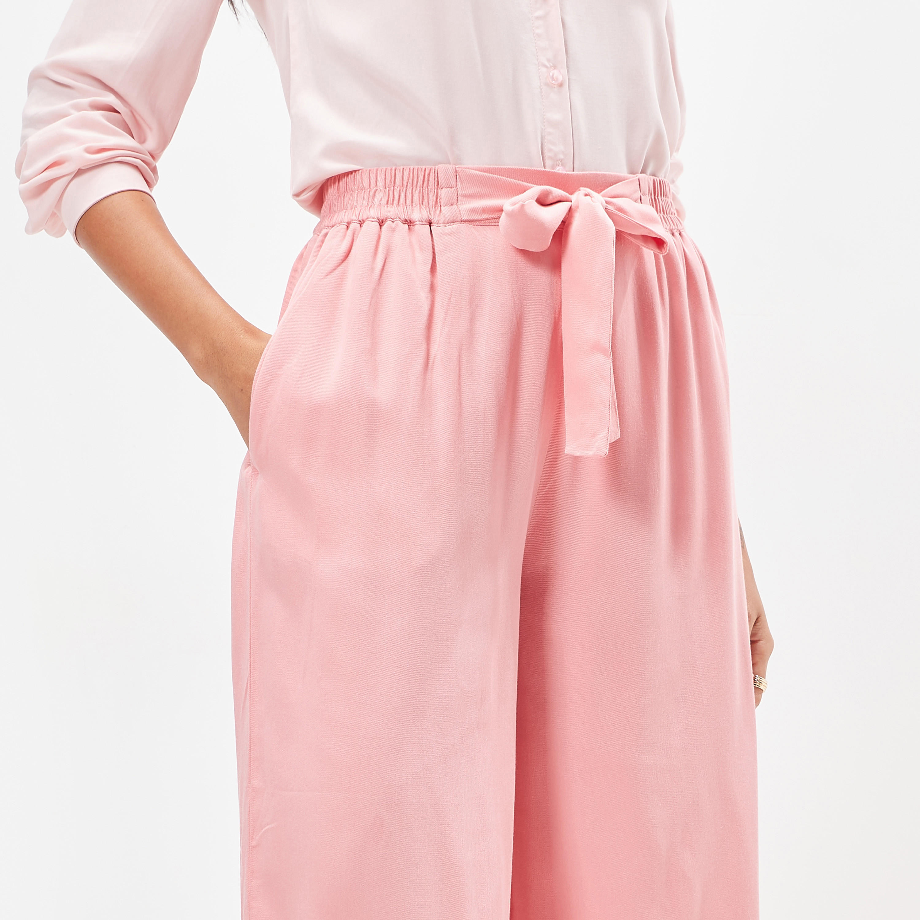 Wide Leg Flexi Waist Belted Palazzo Pants with Pockets-women-clothing-bottoms-trousers-image-3