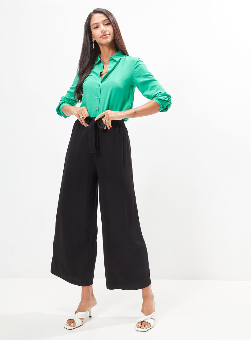 Wide Leg Flexi Waist Belted Palazzo Pants with Pockets-women-clothing-bottoms-trousers-image-2