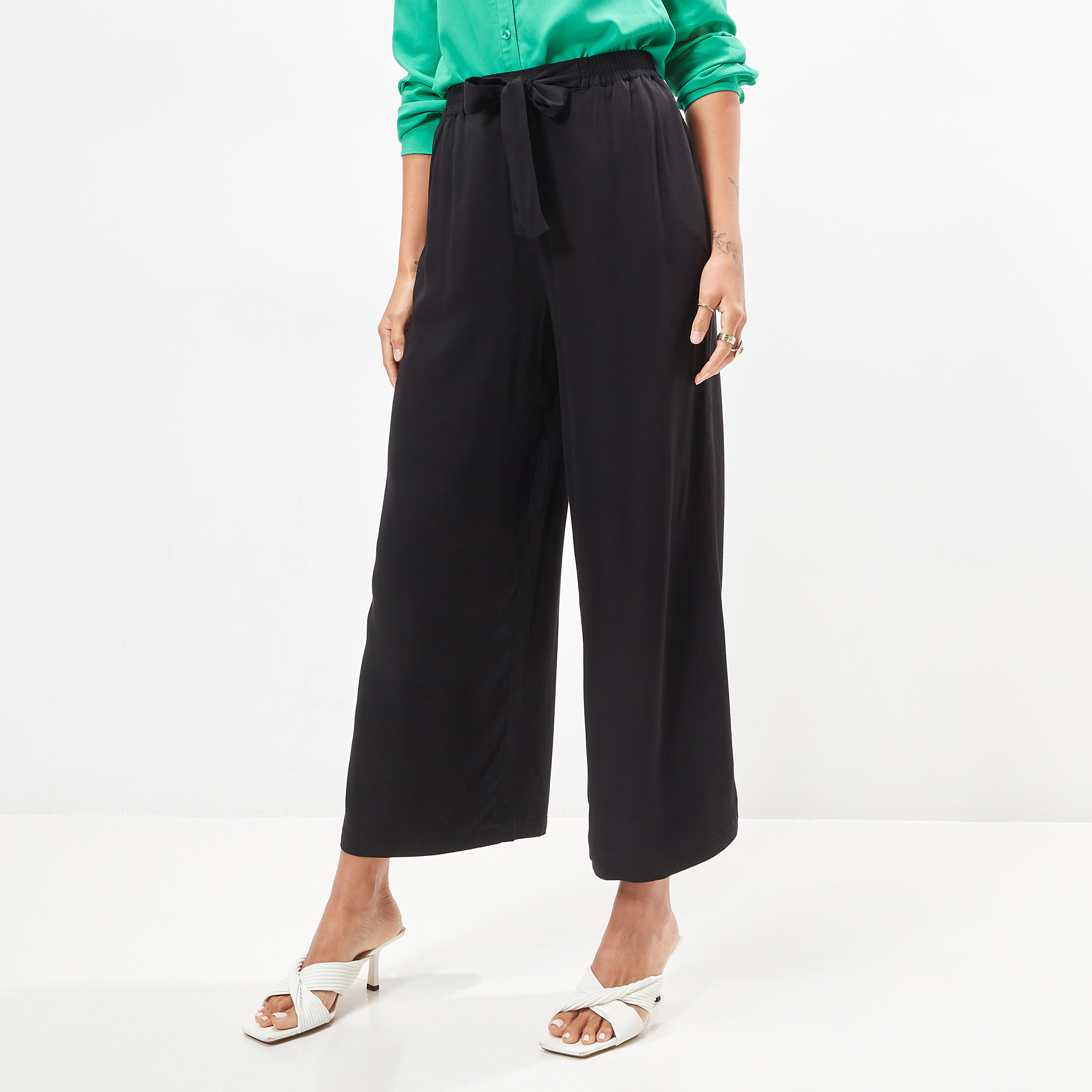 Wide Leg Flexi Waist Belted Palazzo Pants with Pockets-women-clothing-bottoms-trousers-image-5