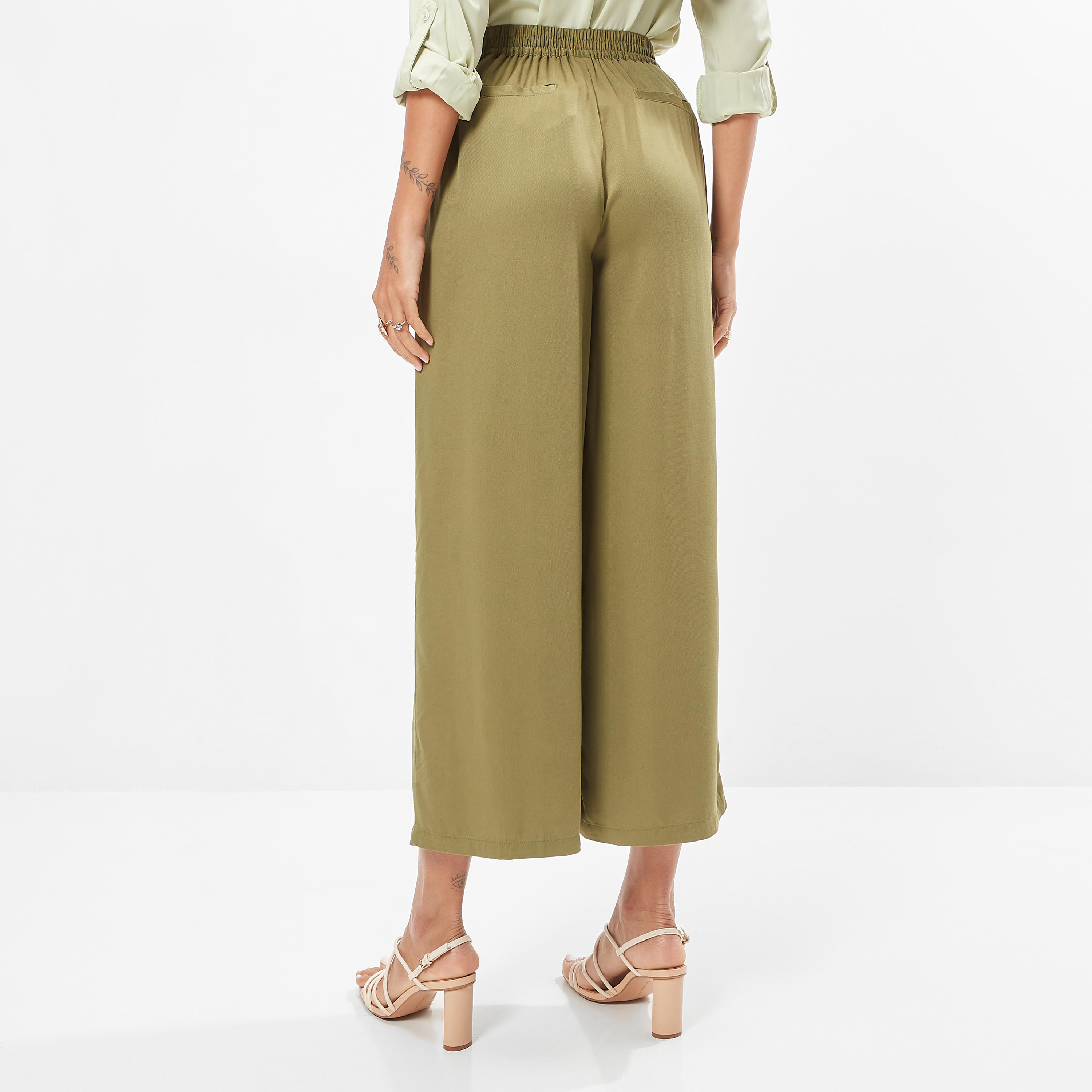 Wide Leg Flexi Waist Belted Palazzo Pants with Pockets-women-clothing-bottoms-trousers-image-4