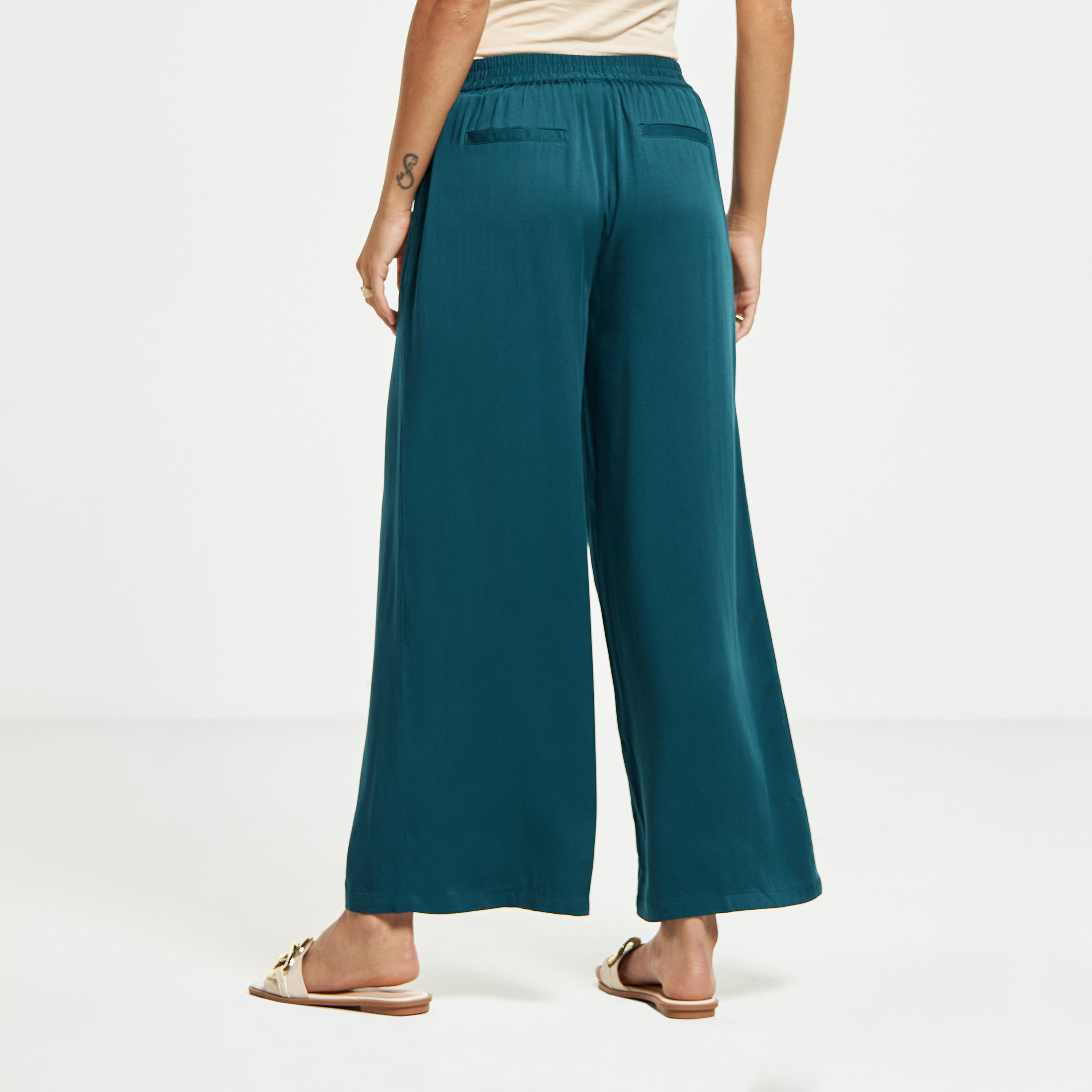 Wide Leg Flexi Waist Belted Palazzo Pants with Pockets-women-clothing-bottoms-trousers-image-3