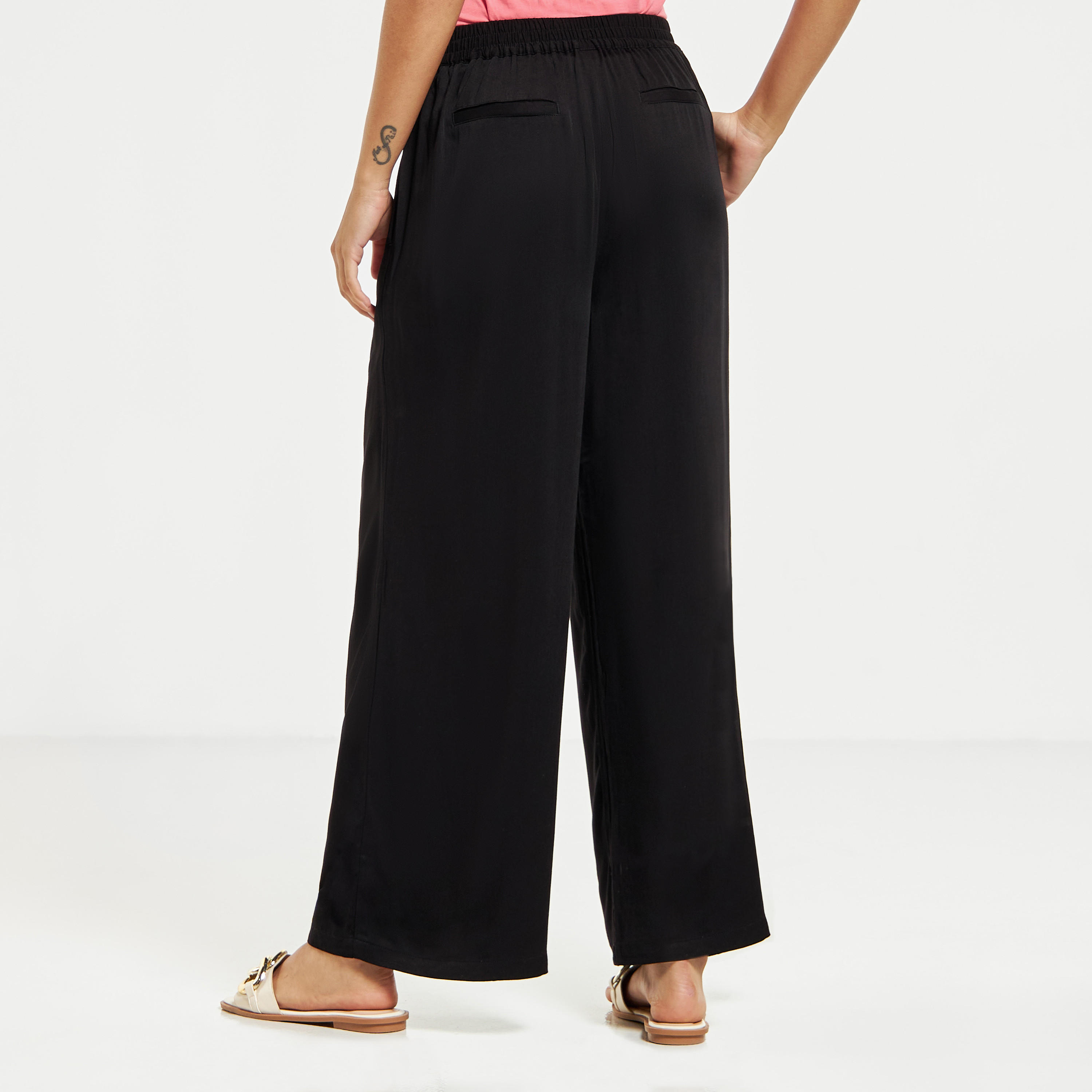 Wide Leg Flexi Waist Belted Palazzo Pants with Pockets-women-clothing-bottoms-trousers-image-4