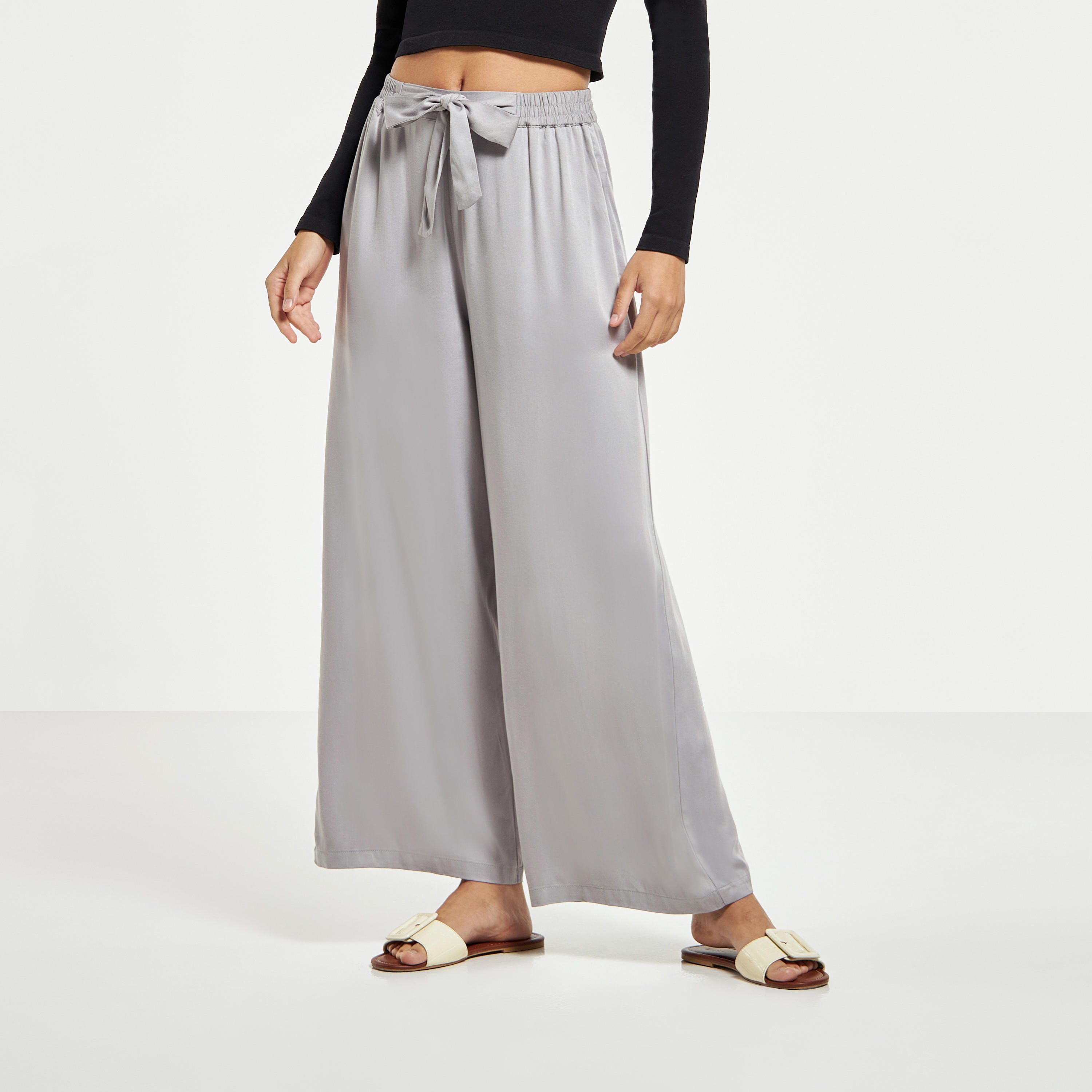 بنطلون بالازو واسع الساق بخصر مرن وحزام وجيوب-women-clothing-bottoms-trousers-image-1