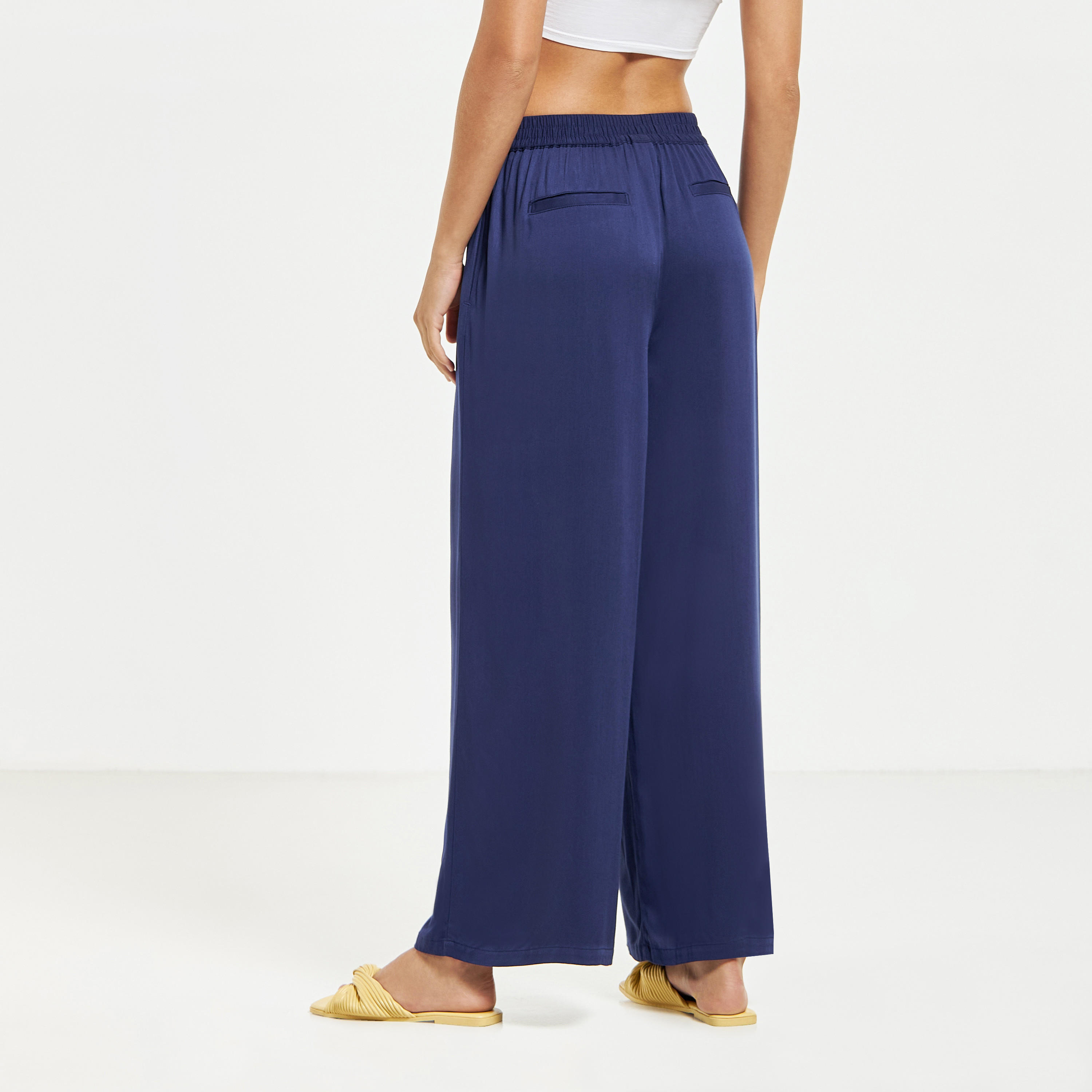 Wide Leg Flexi Waist Belted Palazzo Pants with Pockets-women-clothing-bottoms-trousers-image-3