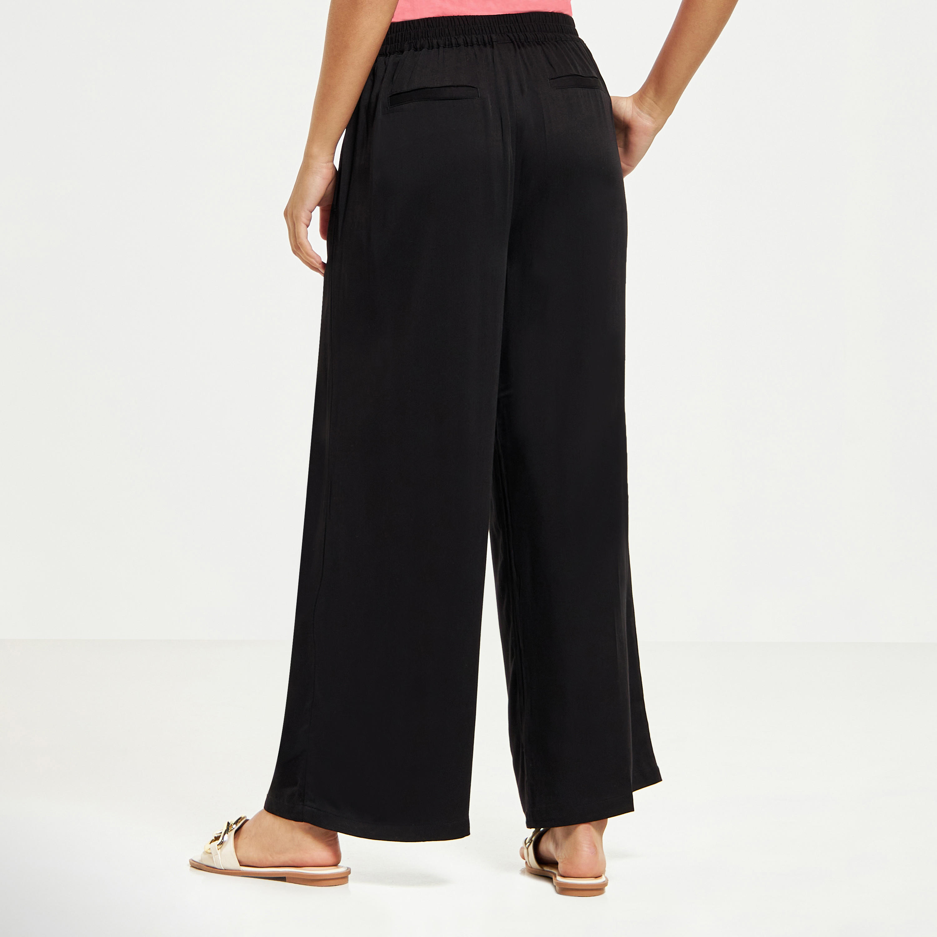 Wide Leg Flexi Waist Belted Palazzo Pants with Pockets-women-clothing-bottoms-trousers-image-4