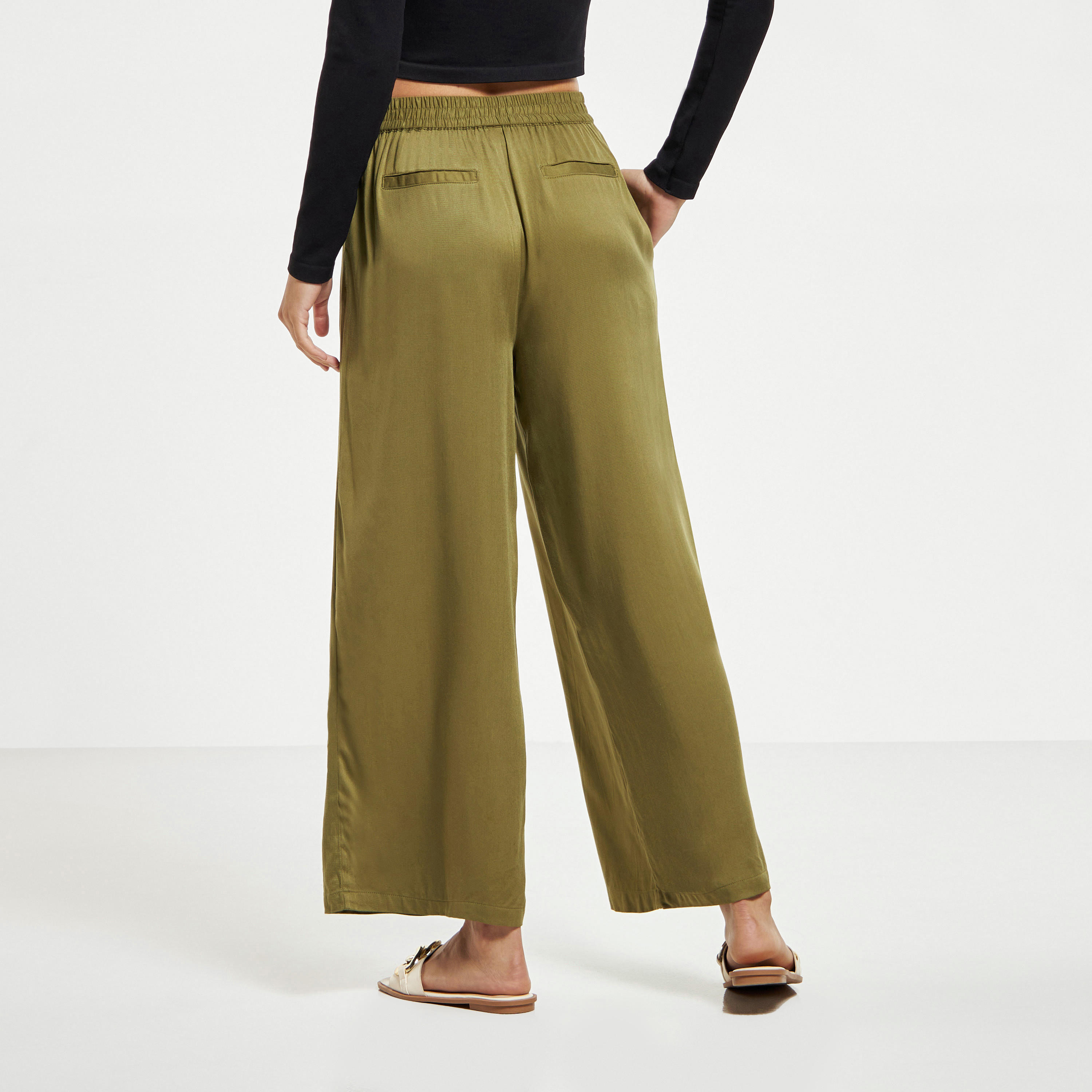 Wide Leg Flexi Waist Belted Palazzo Pants with Pockets-women-clothing-bottoms-trousers-image-3