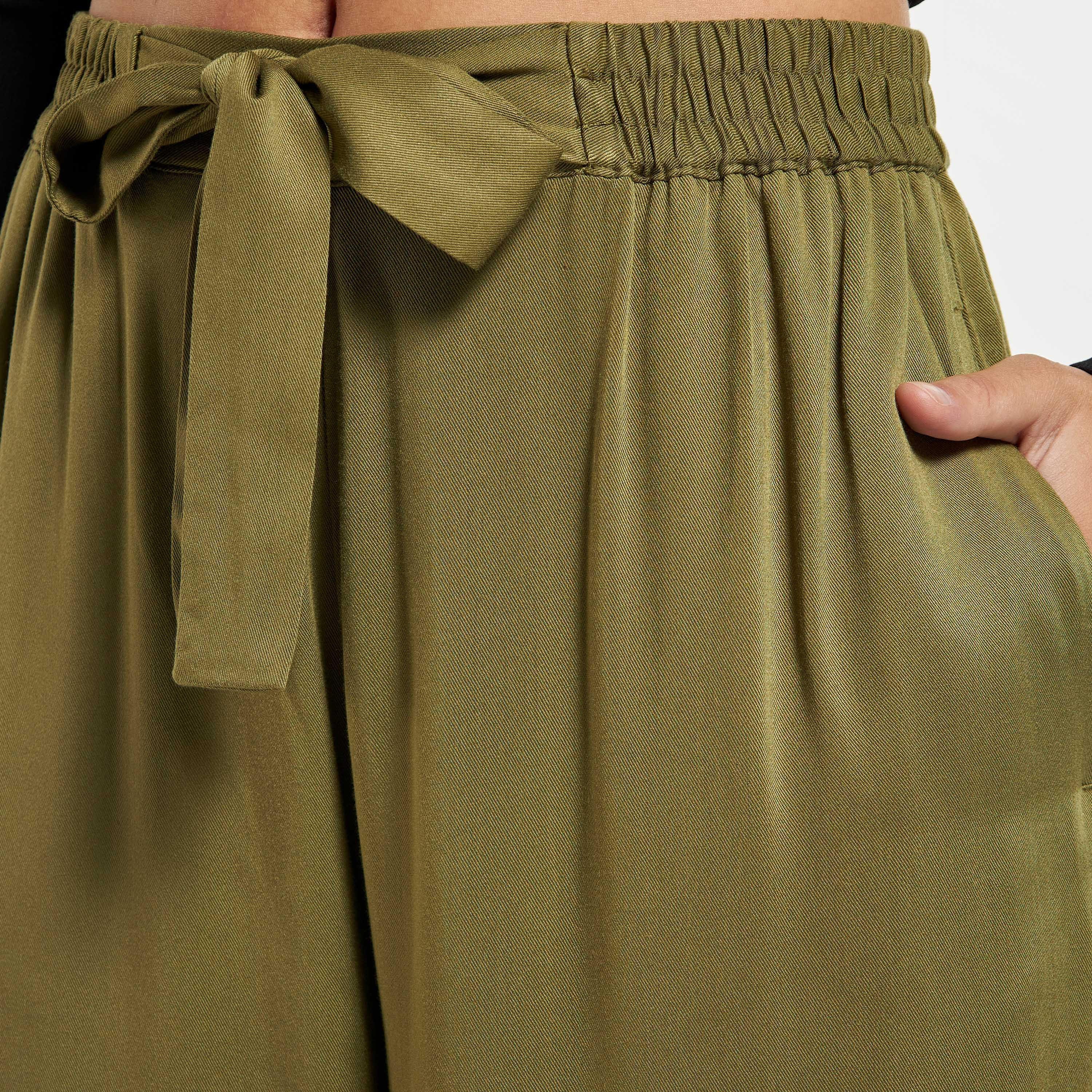Wide Leg Flexi Waist Belted Palazzo Pants with Pockets-women-clothing-bottoms-trousers-image-4