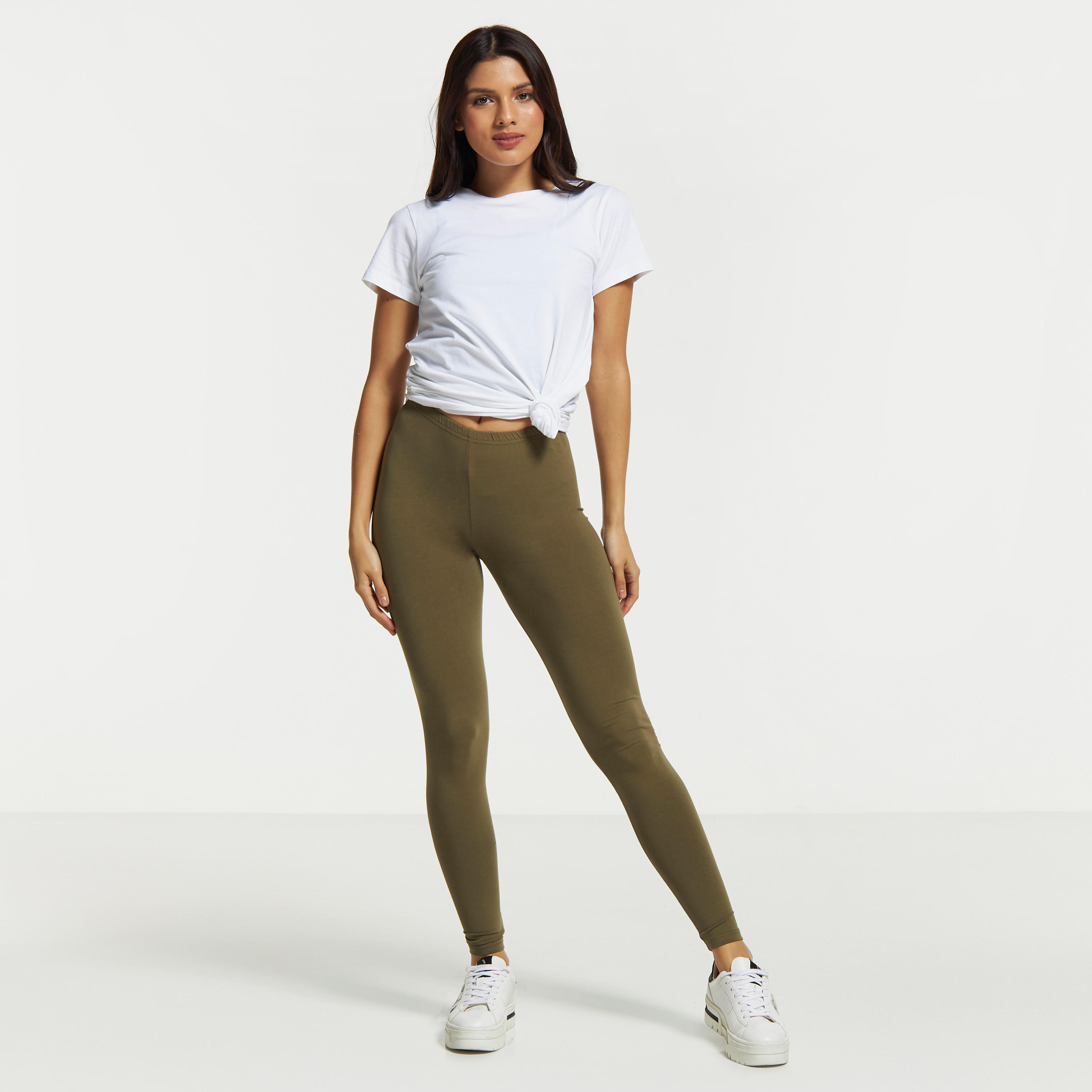 Solid Full Length Leggings with Elasticated Waistband-women-clothing-bottoms-leggings-image-2