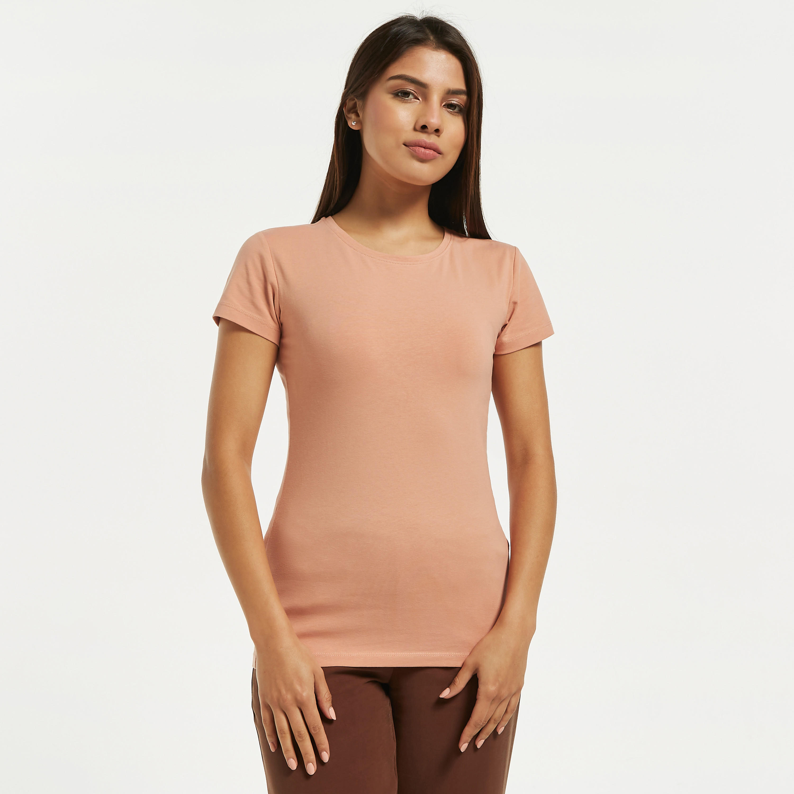 تيشيرت سادة بياقة مستديرة وأكمام قصيرة-women-clothing-tshirts-image-13