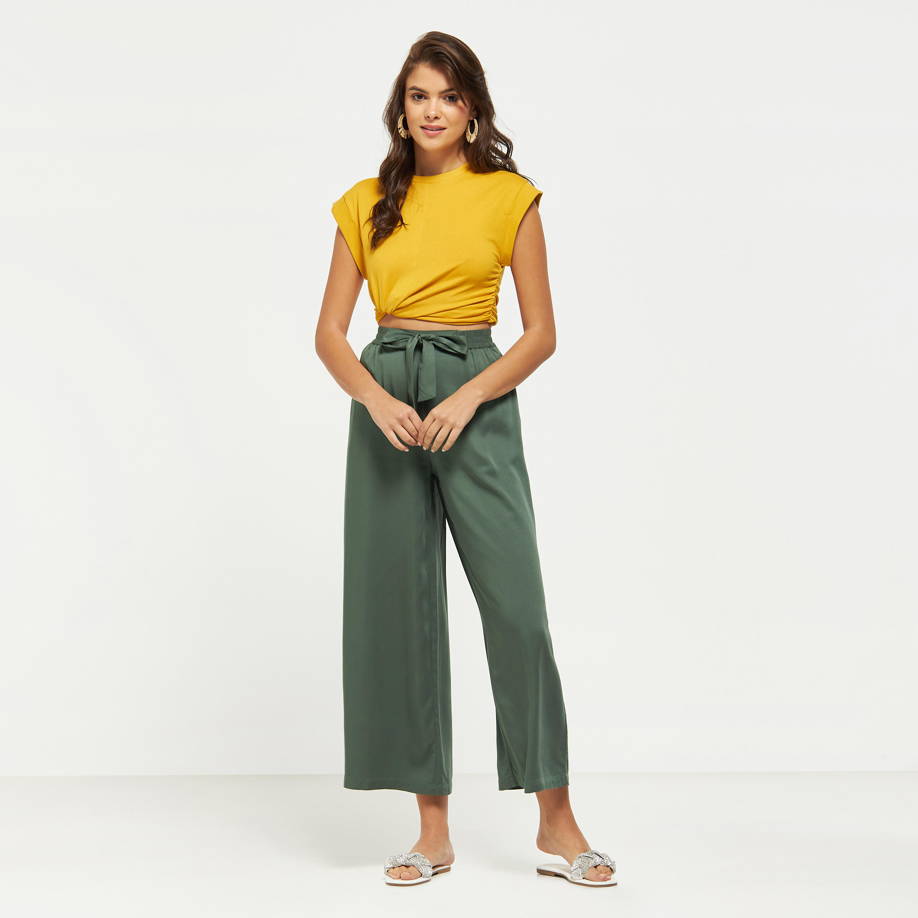 بنطلون بالازو سادة بأربطة وجيوب-women-clothing-trousers-image-2