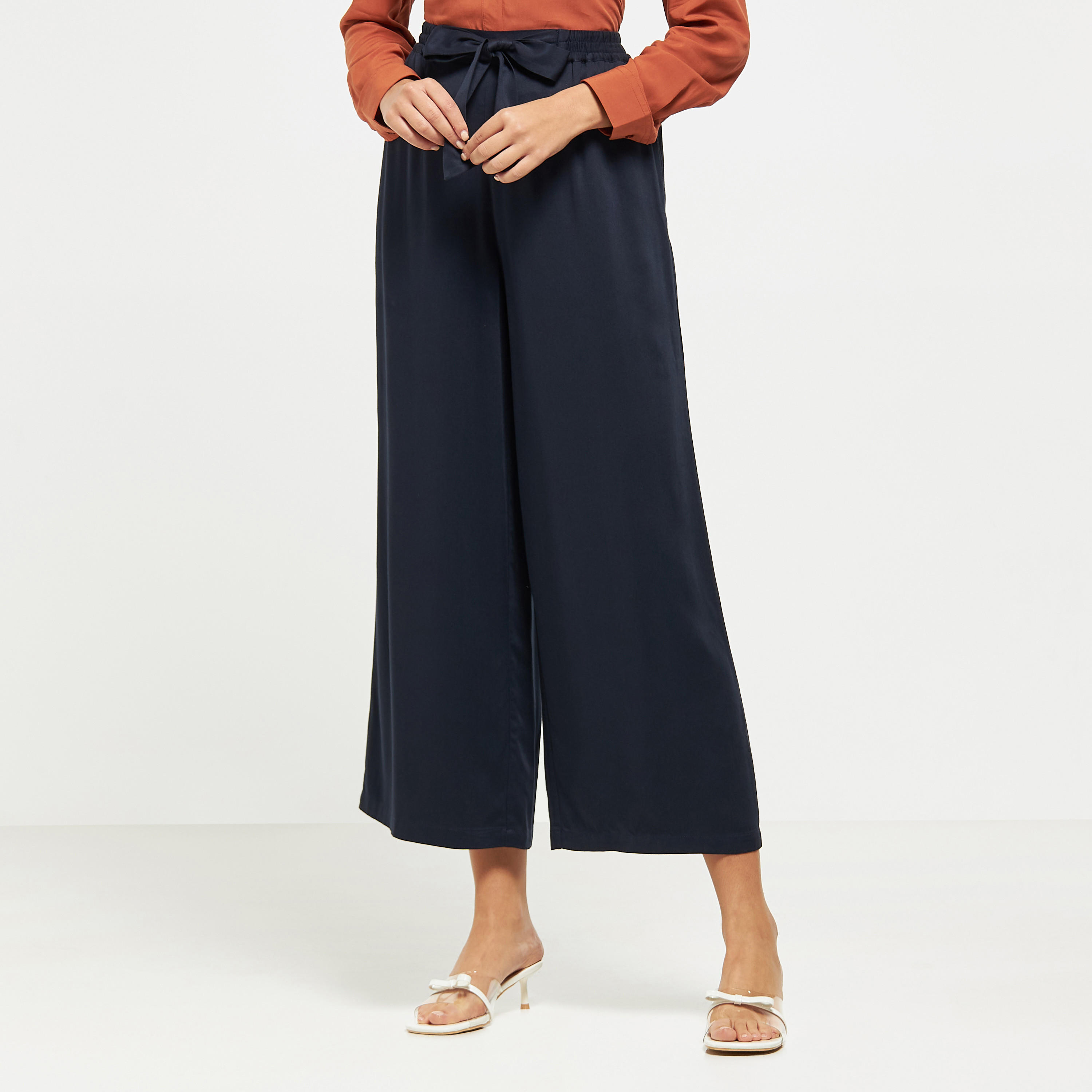 بنطلون بالازو سادة بأربطة وجيوب-women-clothing-trousers-image-9