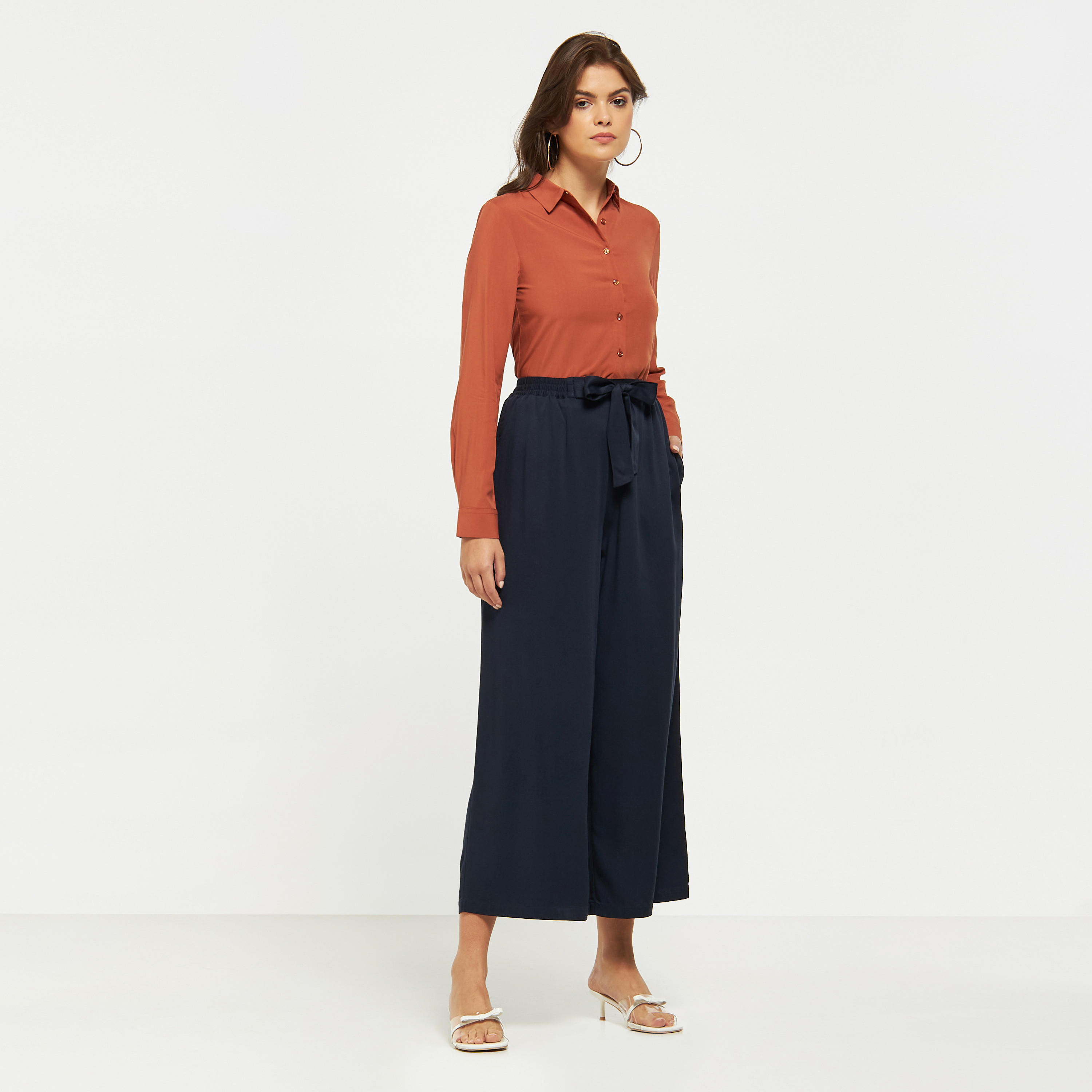 بنطلون بالازو سادة بأربطة وجيوب-women-clothing-trousers-image-10
