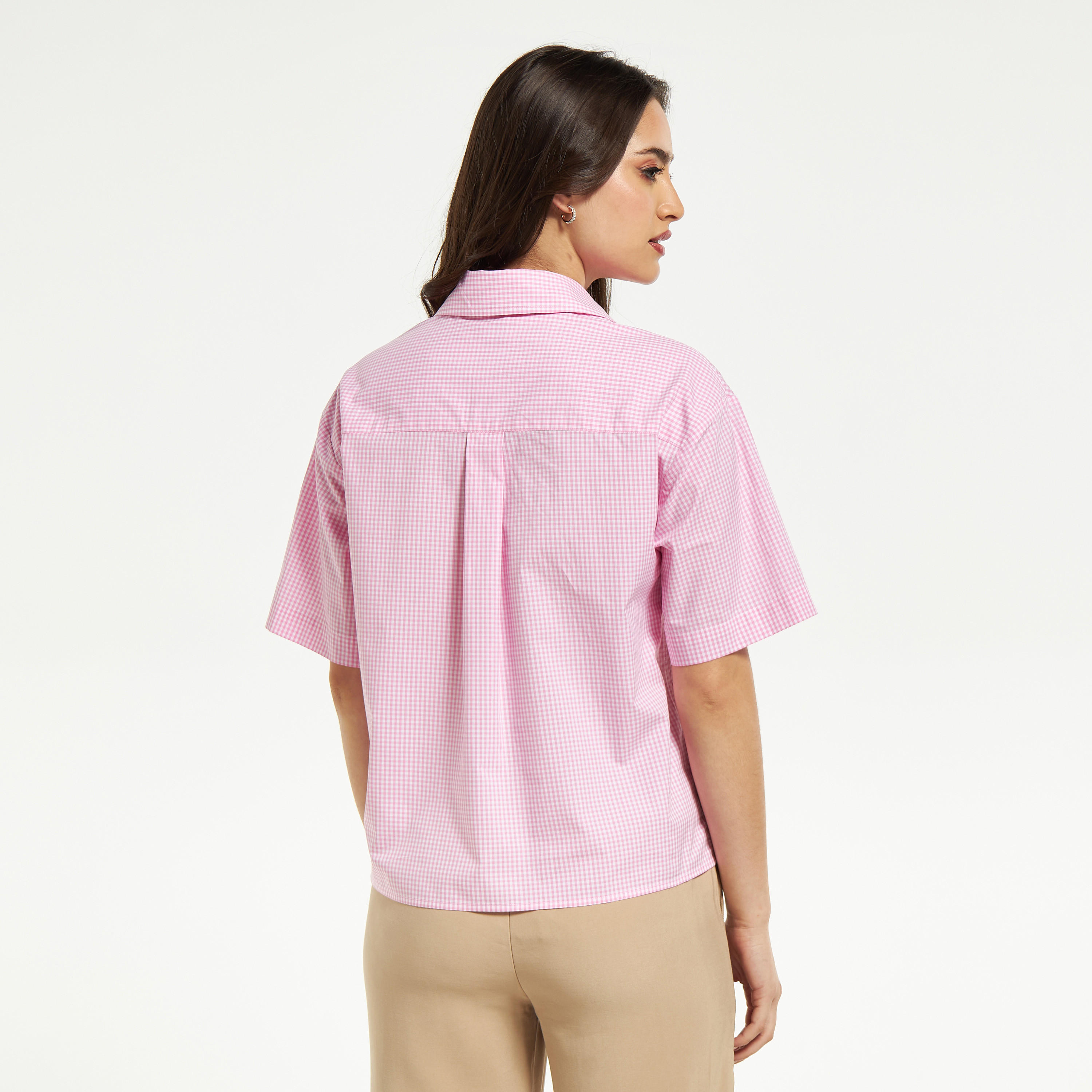 Checked Button Up Shirt with Short Sleeves-women-clothing-shirtsandblouses-shirts-image-7