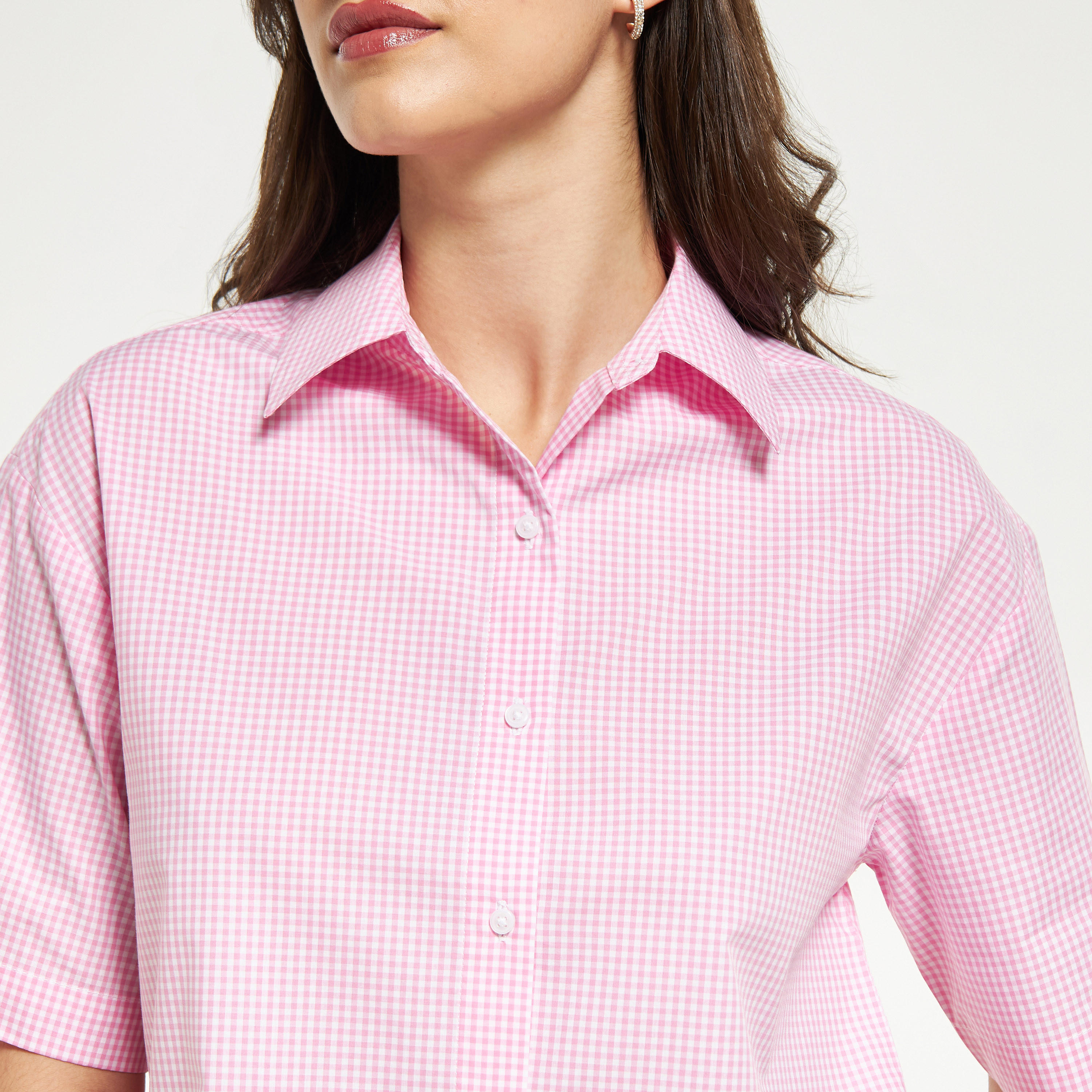 Checked Button Up Shirt with Short Sleeves-women-clothing-shirtsandblouses-shirts-image-8
