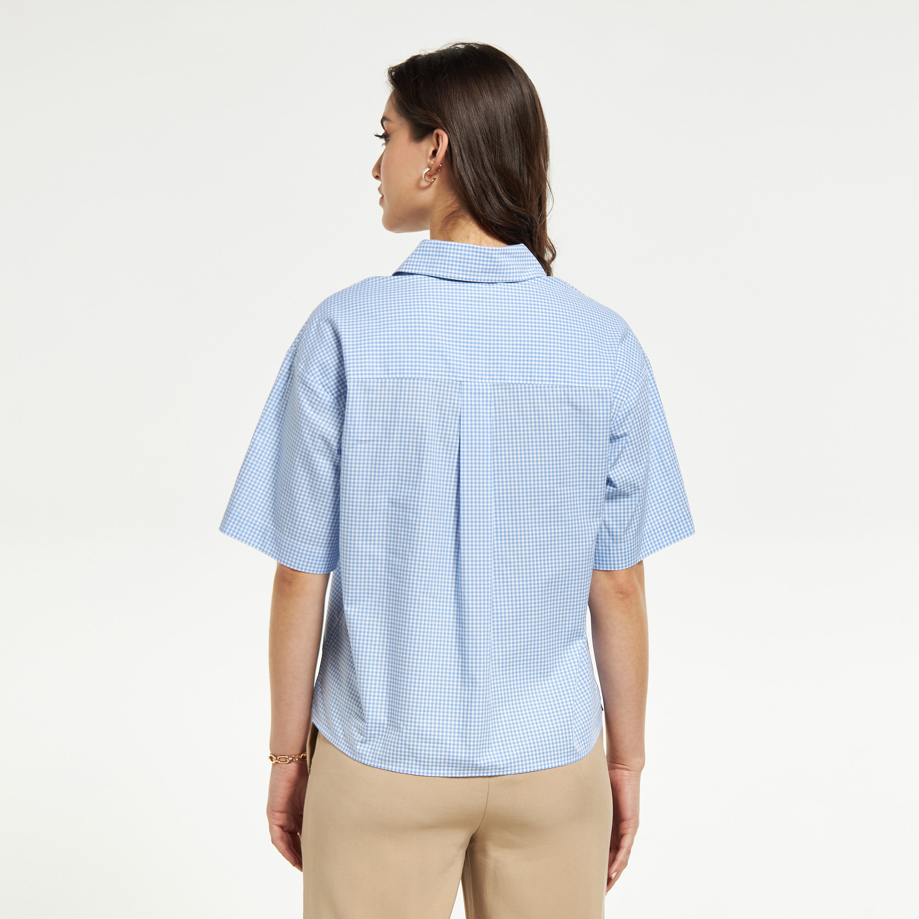 Checked Button Up Shirt with Short Sleeves-women-clothing-shirtsandblouses-shirts-image-3