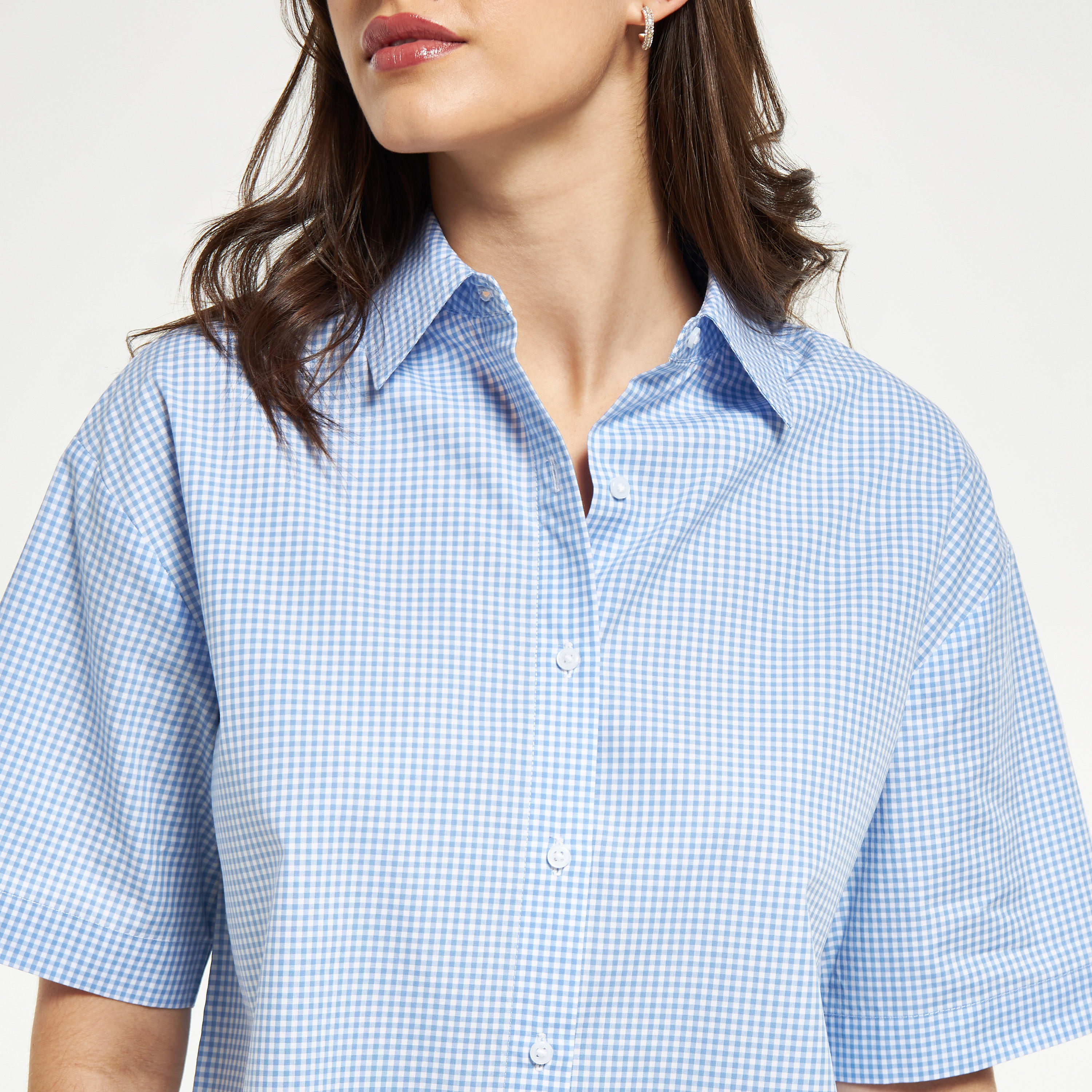 Checked Button Up Shirt with Short Sleeves-women-clothing-shirtsandblouses-shirts-image-4