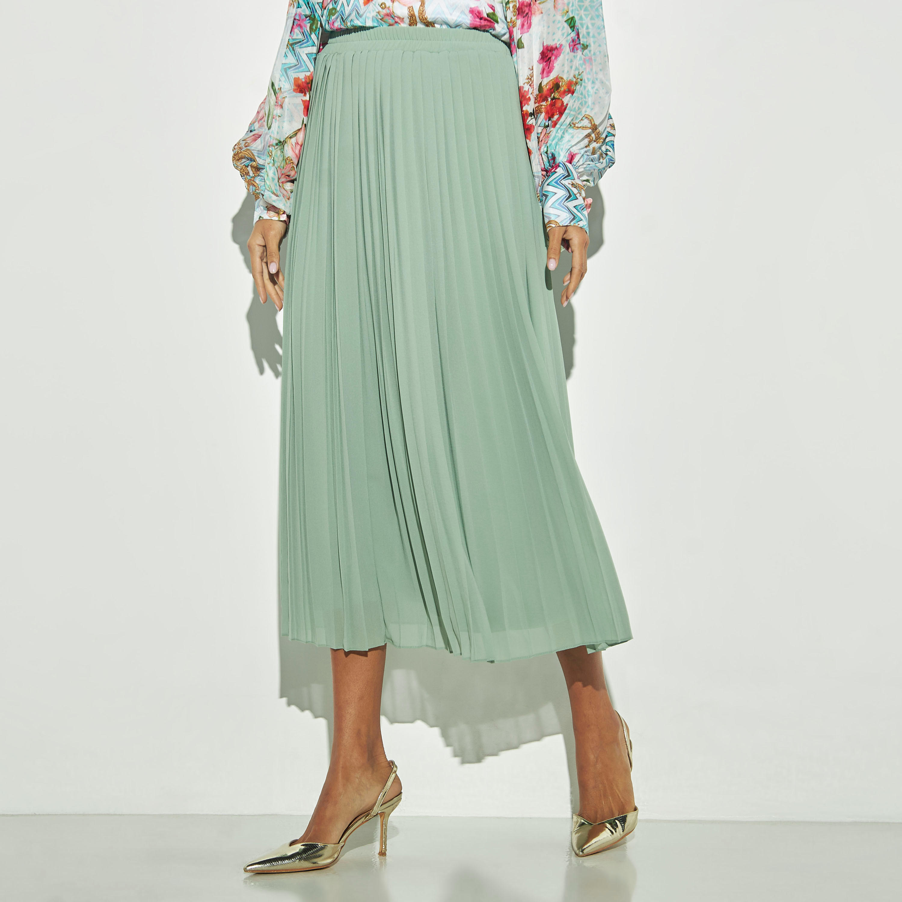 تنورة إيه لاين بخصر مطاطي وثنيات-women-clothing-bottoms-skirts-image-1