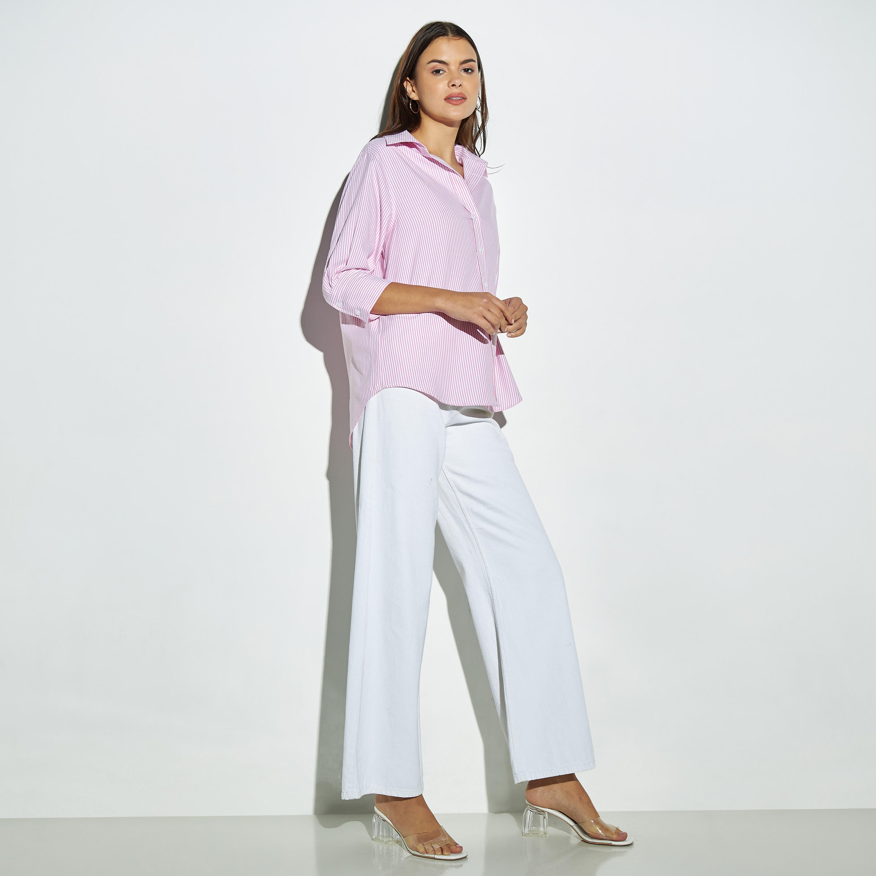 قميص أكسفورد مخطط بأكمام 3/4-women-clothing-shirtsandblouses-shirts-image-2