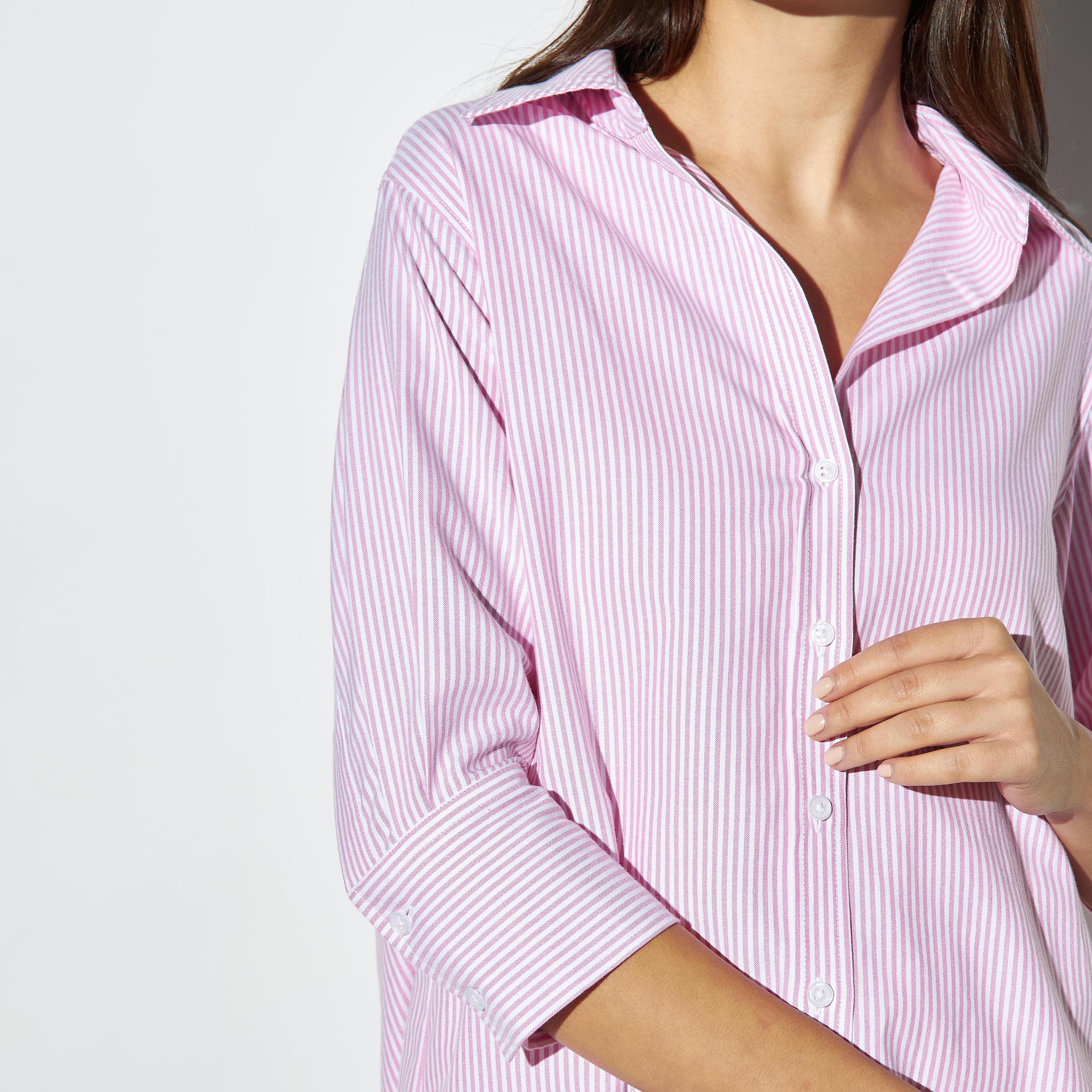 قميص أكسفورد مخطط بأكمام 3/4-women-clothing-shirtsandblouses-shirts-image-4