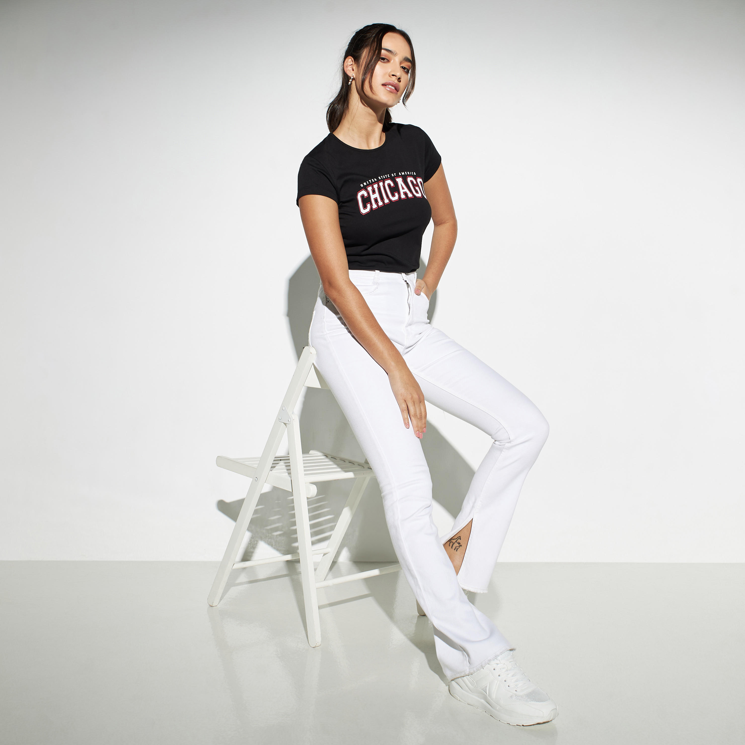 Typographic Print T-shirt with Cap Sleeves-women-clothing-tshirts-image-2